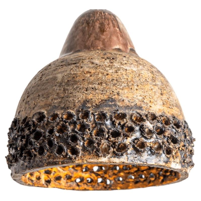 Lampada a sospensione rotonda in ceramica marrone, Danimarca, 1970 in vendita