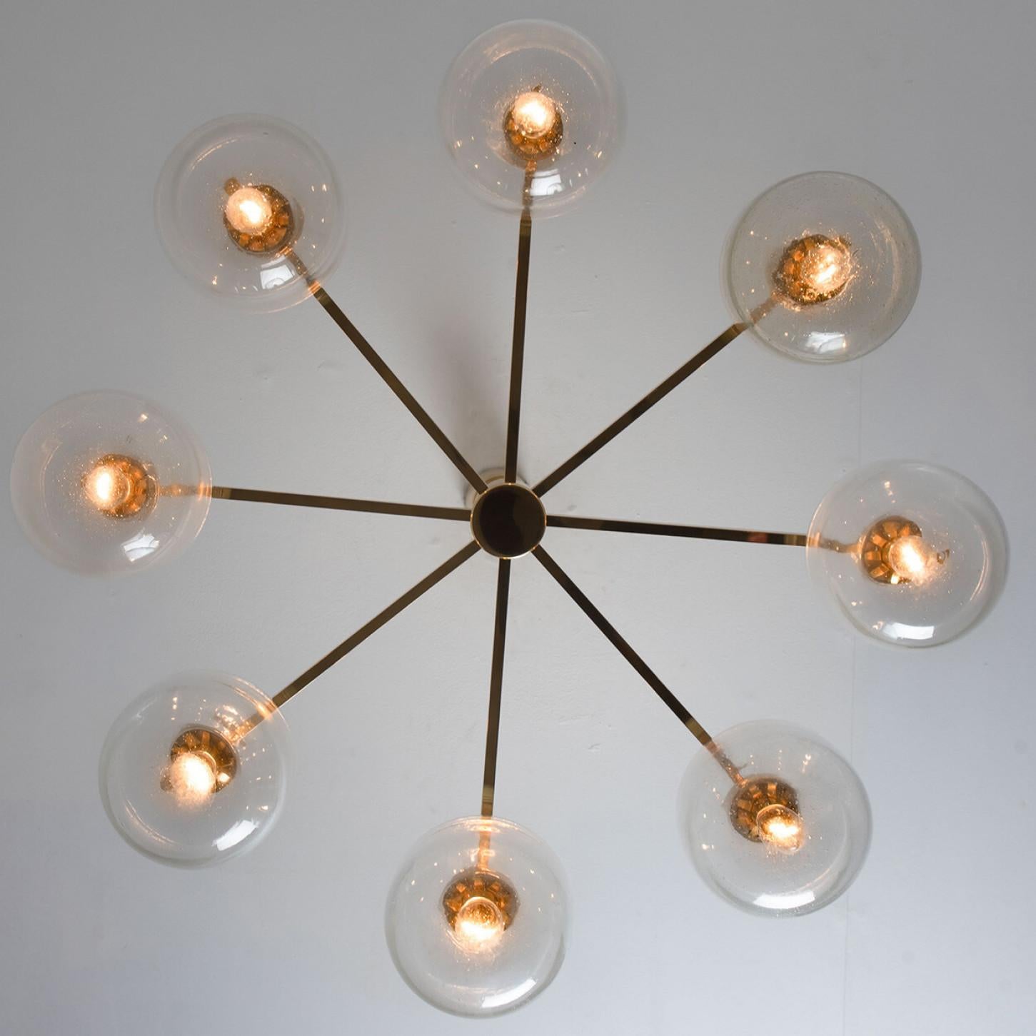Half Round Clear White Gold Glass Chandelier by Hillebrand, 1960s For Sale 5