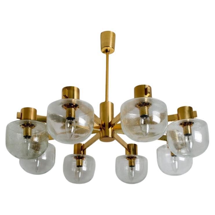 Half Round Clear White Gold Glass Chandelier by Hillebrand, 1960s