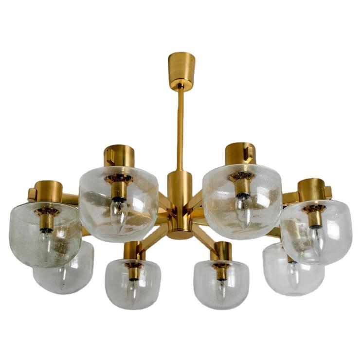 Half Round Clear White Gold Glass Chandelier by Hillebrand, 1960s For Sale