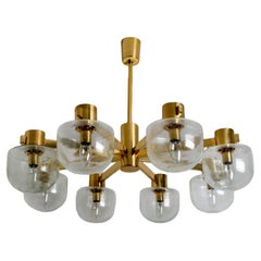 Half Round Clear White Gold Glass Chandelier by Hillebrand, 1960s