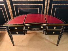 Half-Round Desk or Writing Table in Biedermeier Style Black Polished