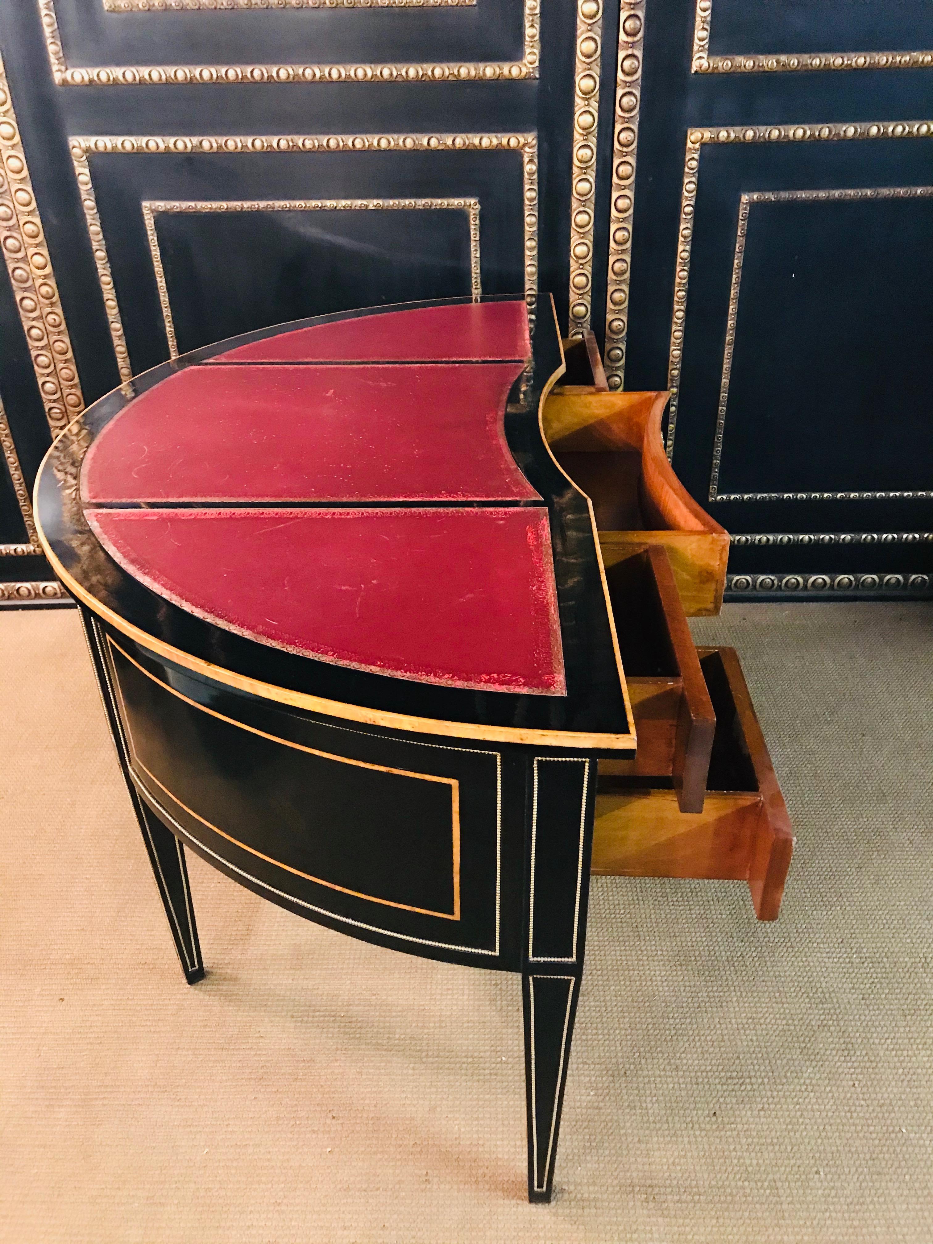 Beech Half-Round Desk or Writing Table in Biedermeier Style Black Polished