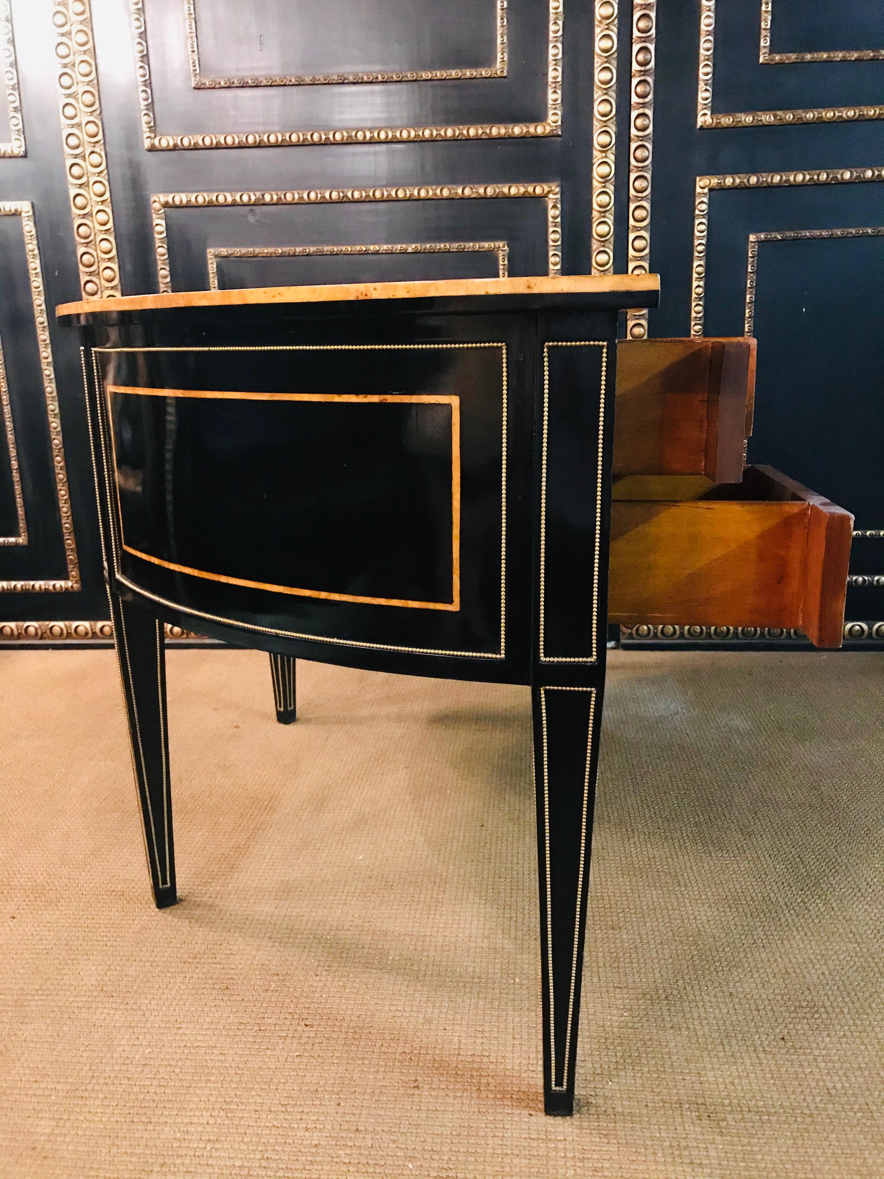 Half-Round Desk or Writing Table in Biedermeier Style Black Polished 1