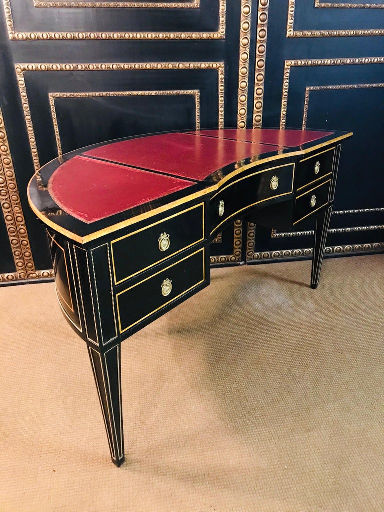 HalfRound Desk or Writing Table in Biedermeier Style Black Polished