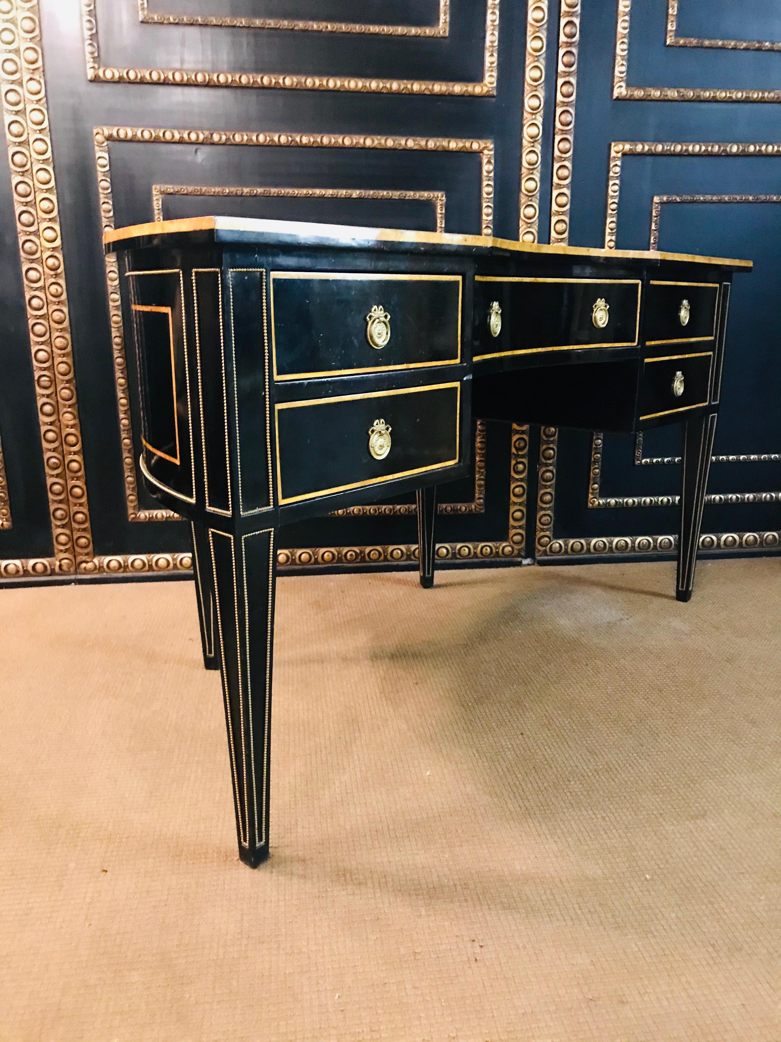 Half-Round Desk or Writing Table in Biedermeier Style Black Polished 5