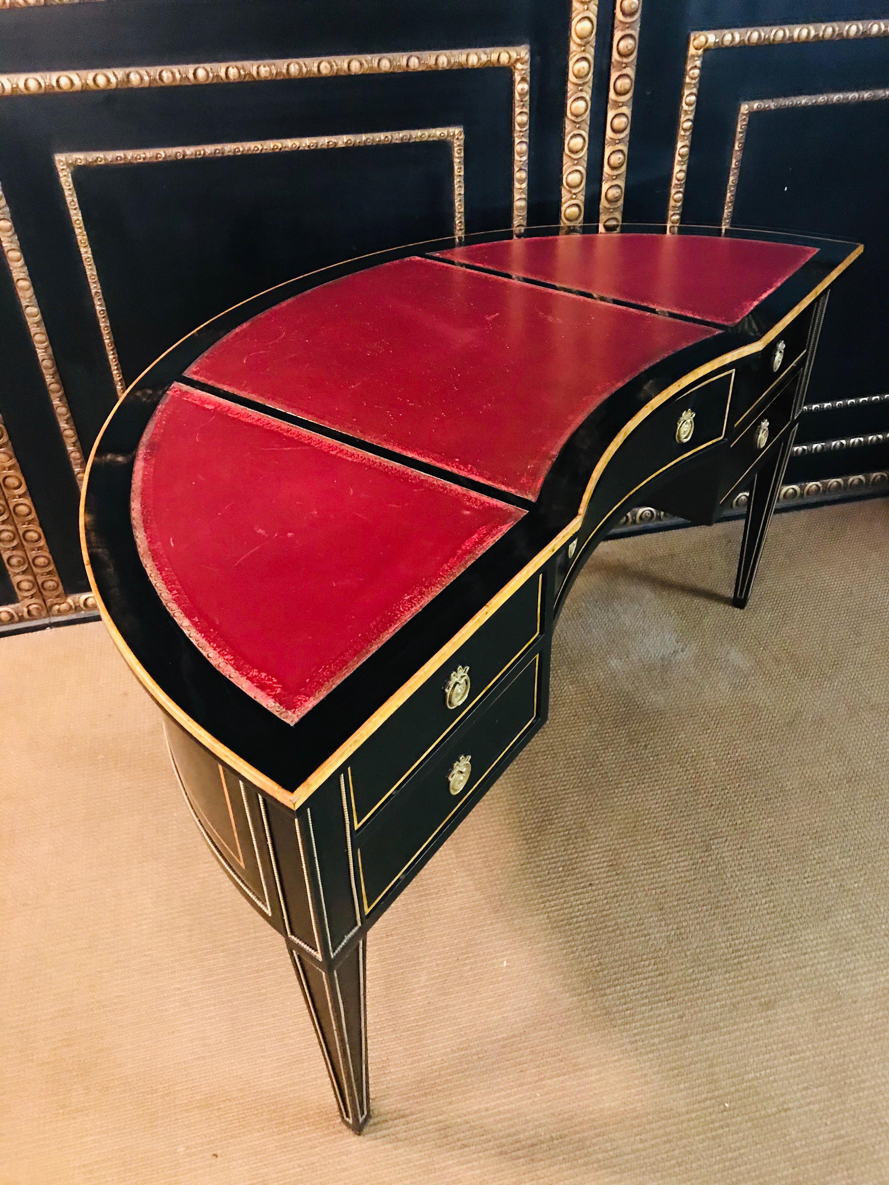 Half-Round Desk or Writing Table in Biedermeier Style Black Polished 6