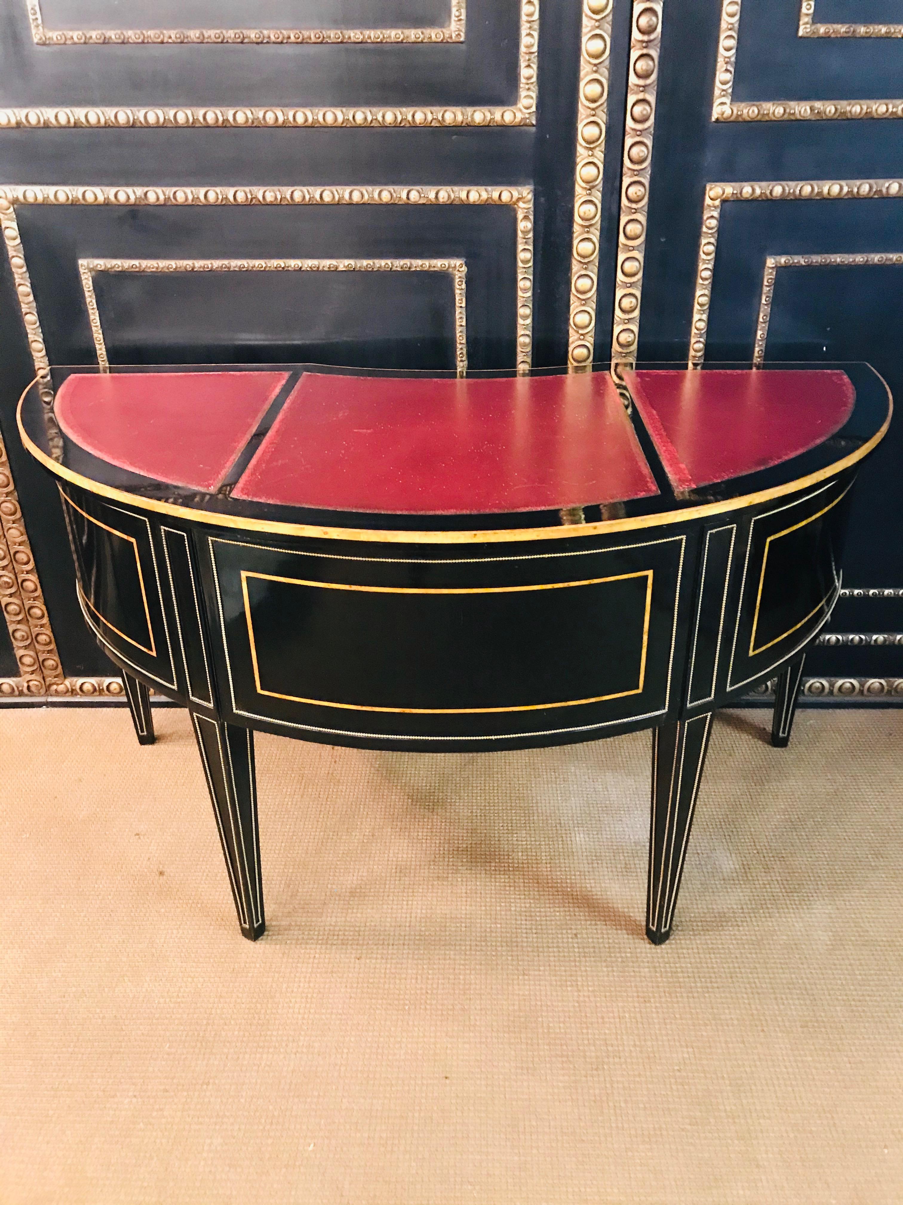 Half-Round Desk or Writing Table in Biedermeier Style Black Polished 9