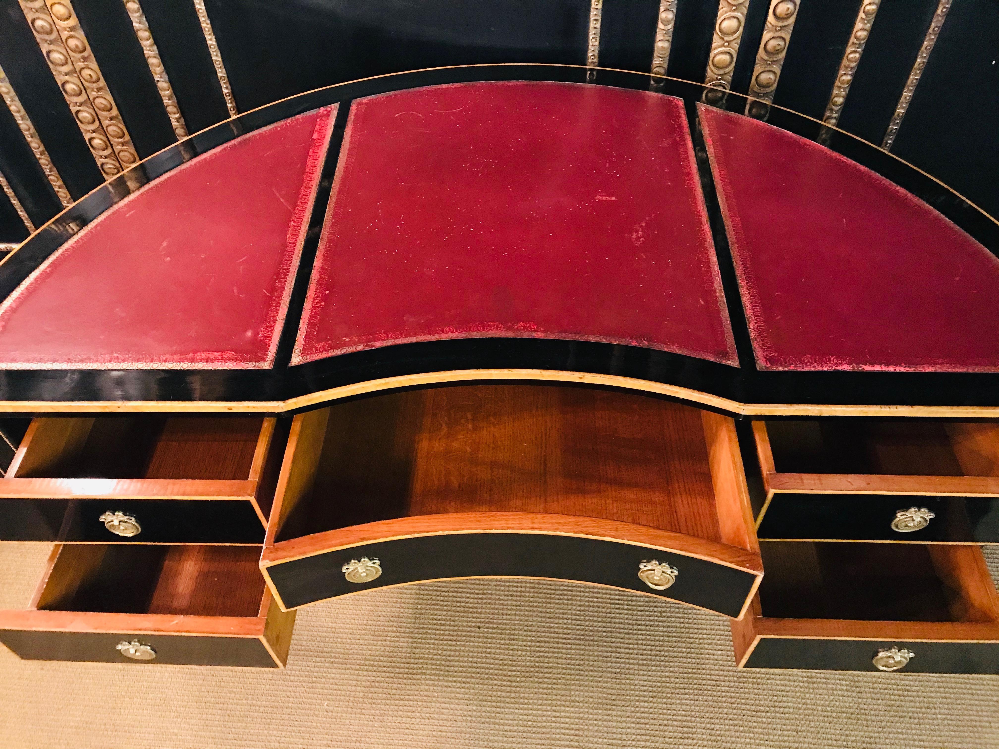 20th Century Half-Round Desk or Writing Table in Biedermeier Style Black Polished