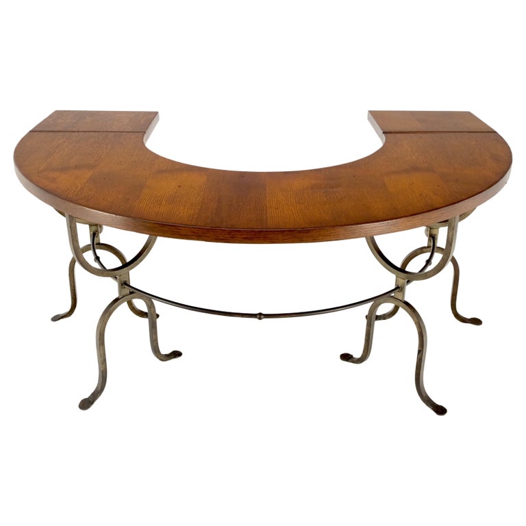Half Round Horse Shoe Shape Drop Leaf Ends Serving Writing Library Gallery Table.
Hand Forged Iron Base.