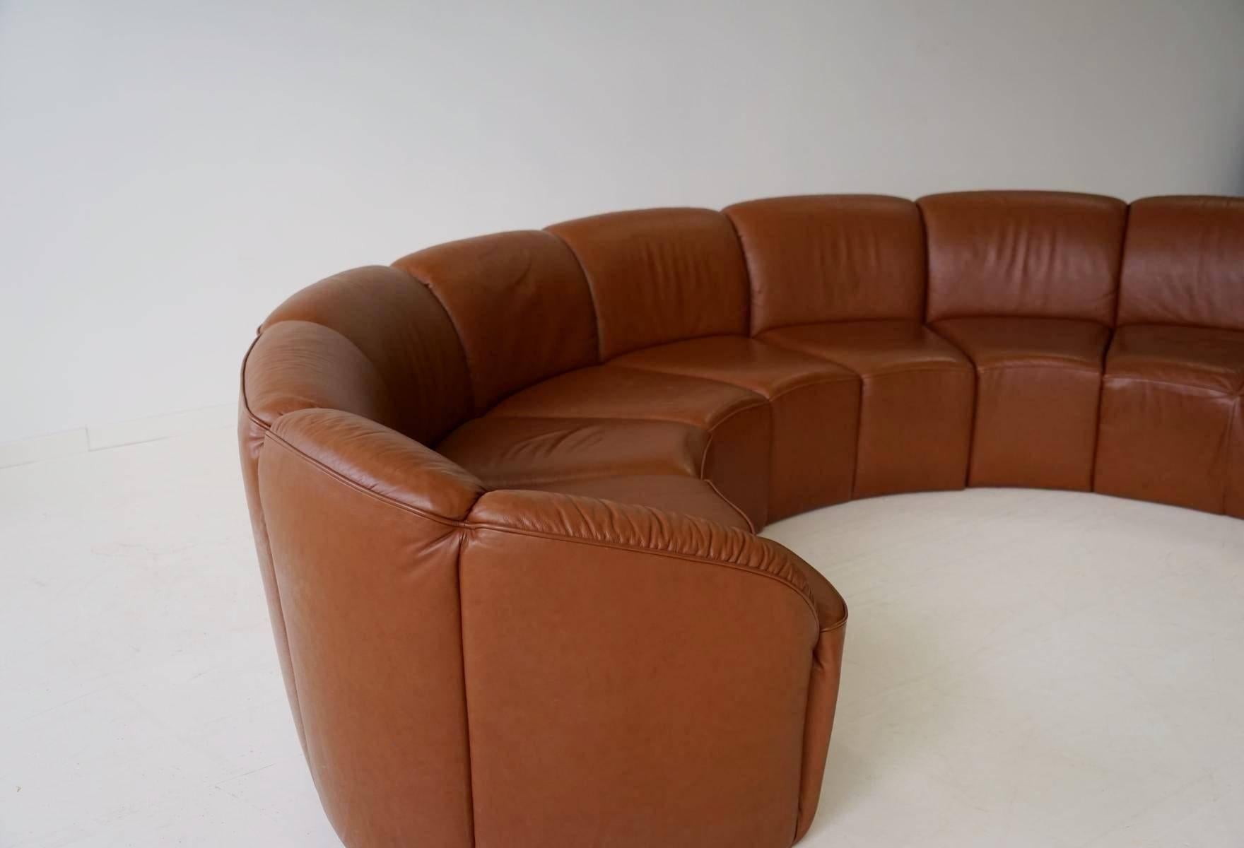 Half Round Leather Lounge Sofa by Walter Knoll, 1960s In Excellent Condition In Telgte, DE