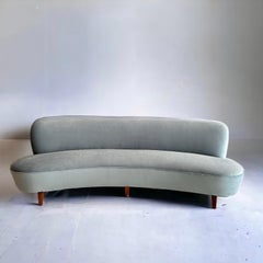Half Round Mid-Century Sofa in a Light Blue Velvet in Vladimir Kagan Style, 1950