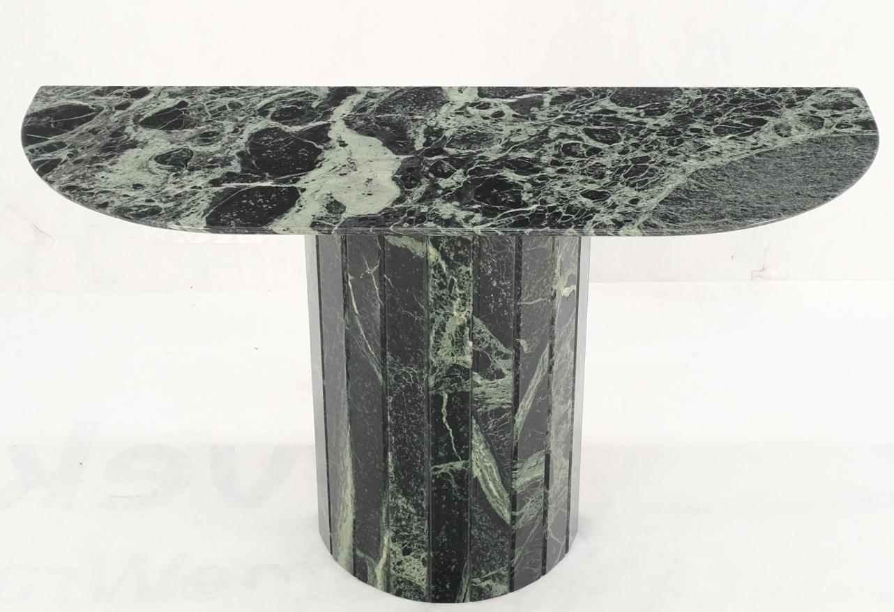 Mid-Century Modern Half Round Single Pedestal Green to Grey Marble Console Sofa Table Mid Century