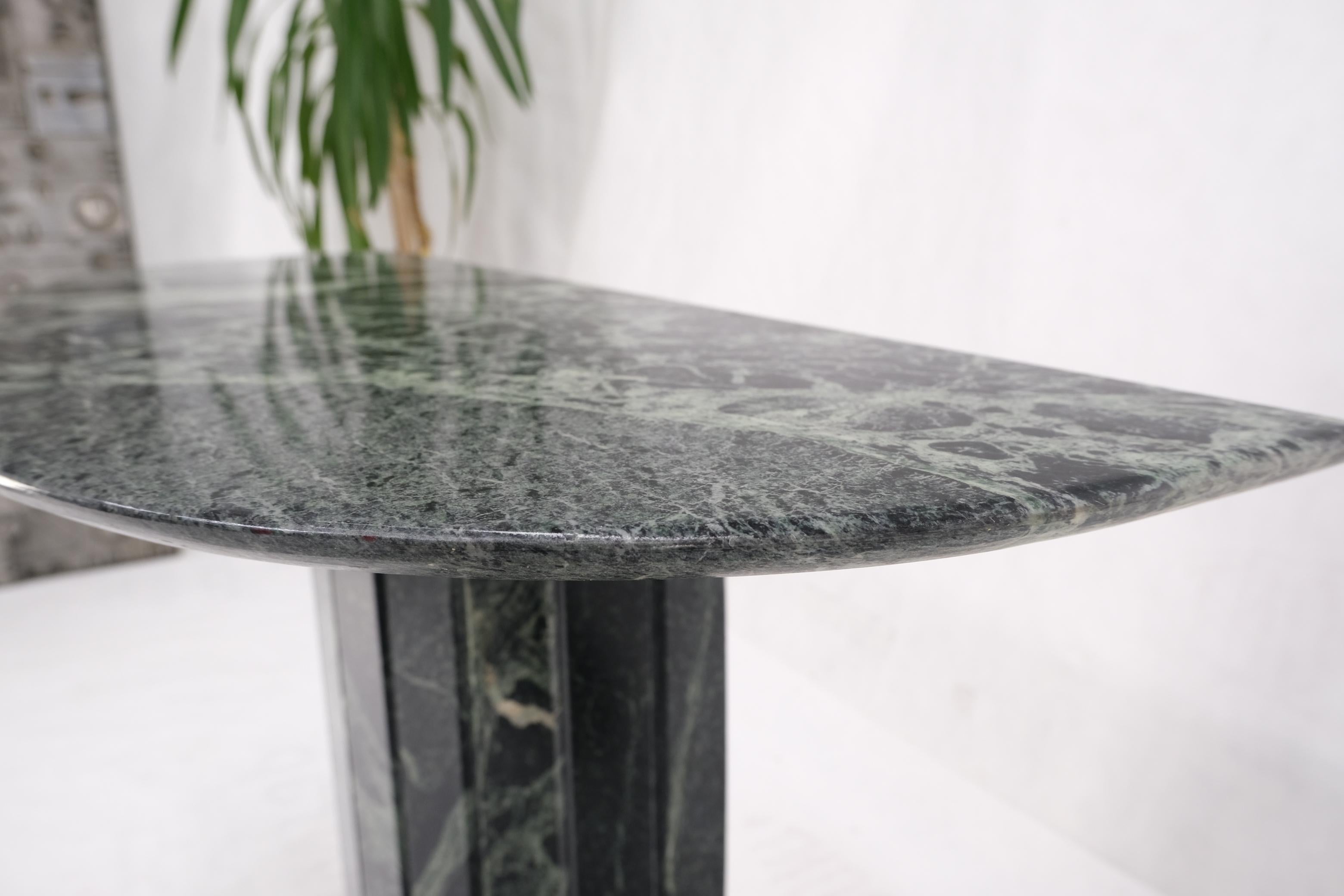 Italian Half Round Single Pedestal Green to Grey Marble Console Sofa Table Mid Century