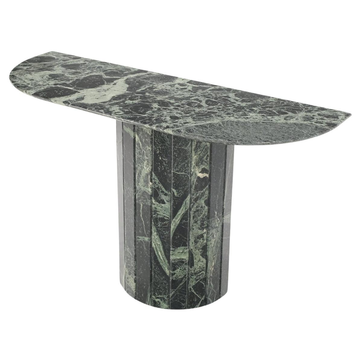 Half Round Single Pedestal Green to Grey Marble Console Sofa Table Mid Century