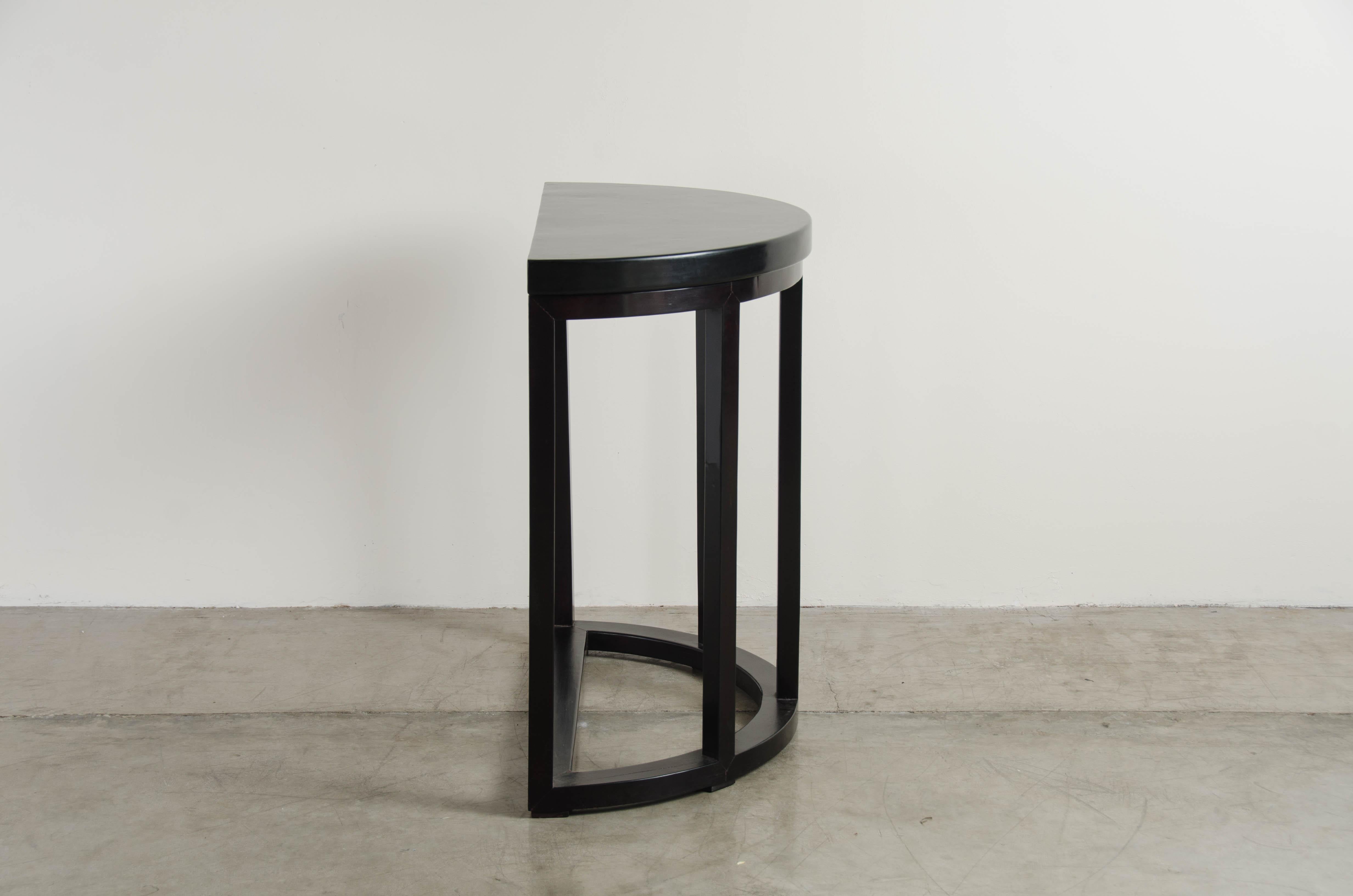 Half Round Table, Black Lacquer by Robert Kuo, Handmade, Limited Edition In New Condition For Sale In Los Angeles, CA