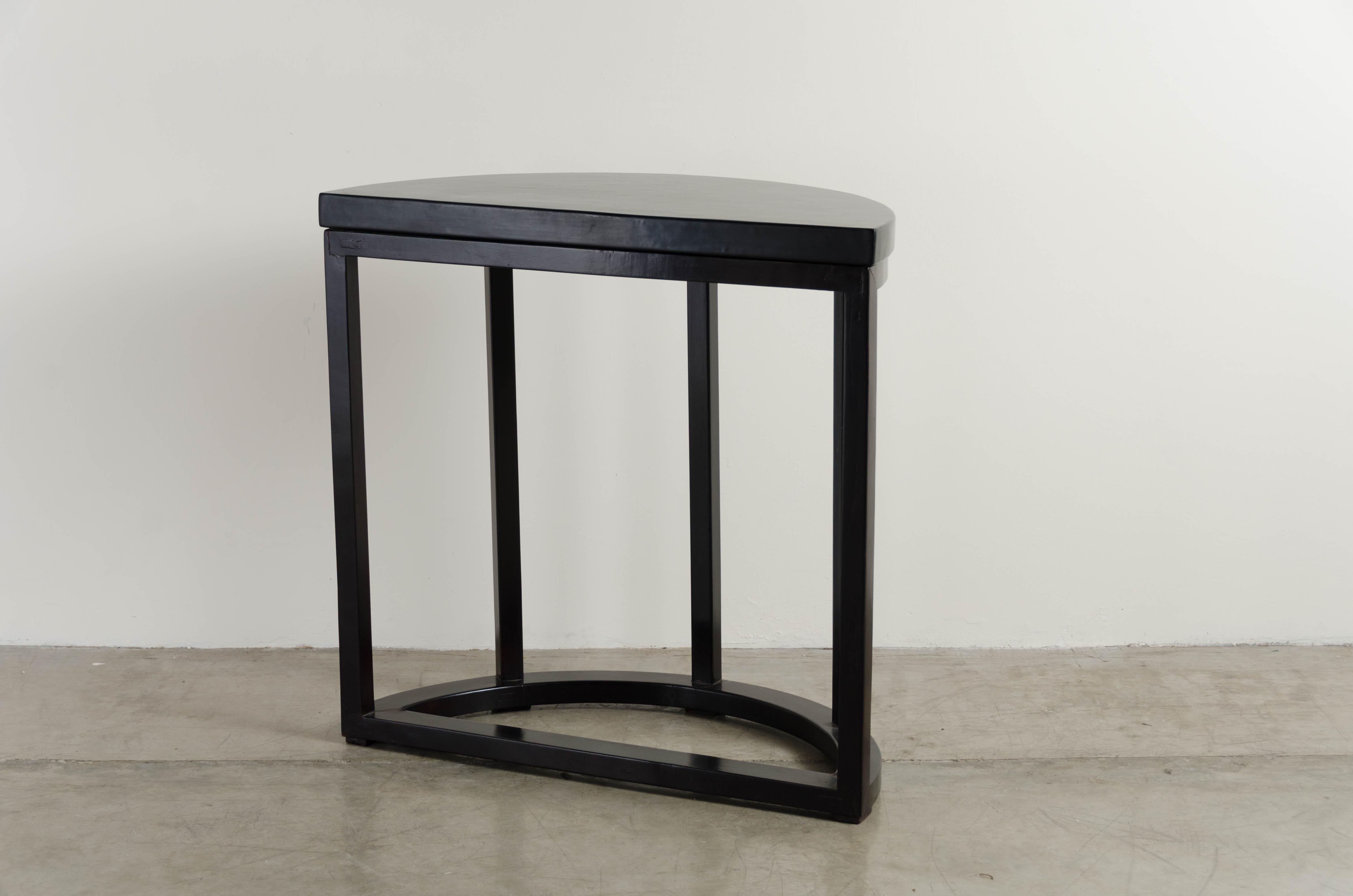 Contemporary Half Round Table, Black Lacquer by Robert Kuo, Handmade, Limited Edition For Sale