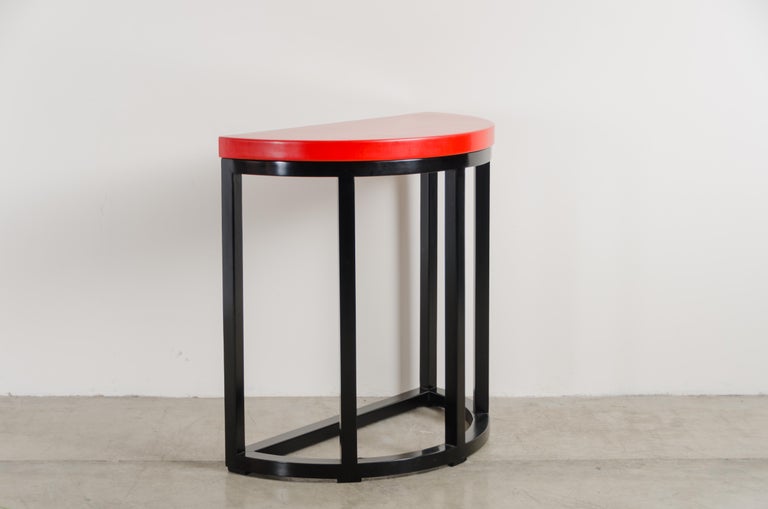 Half Round Table, Red Lacquer by Robert Kuo, Handmade, Limited Edition