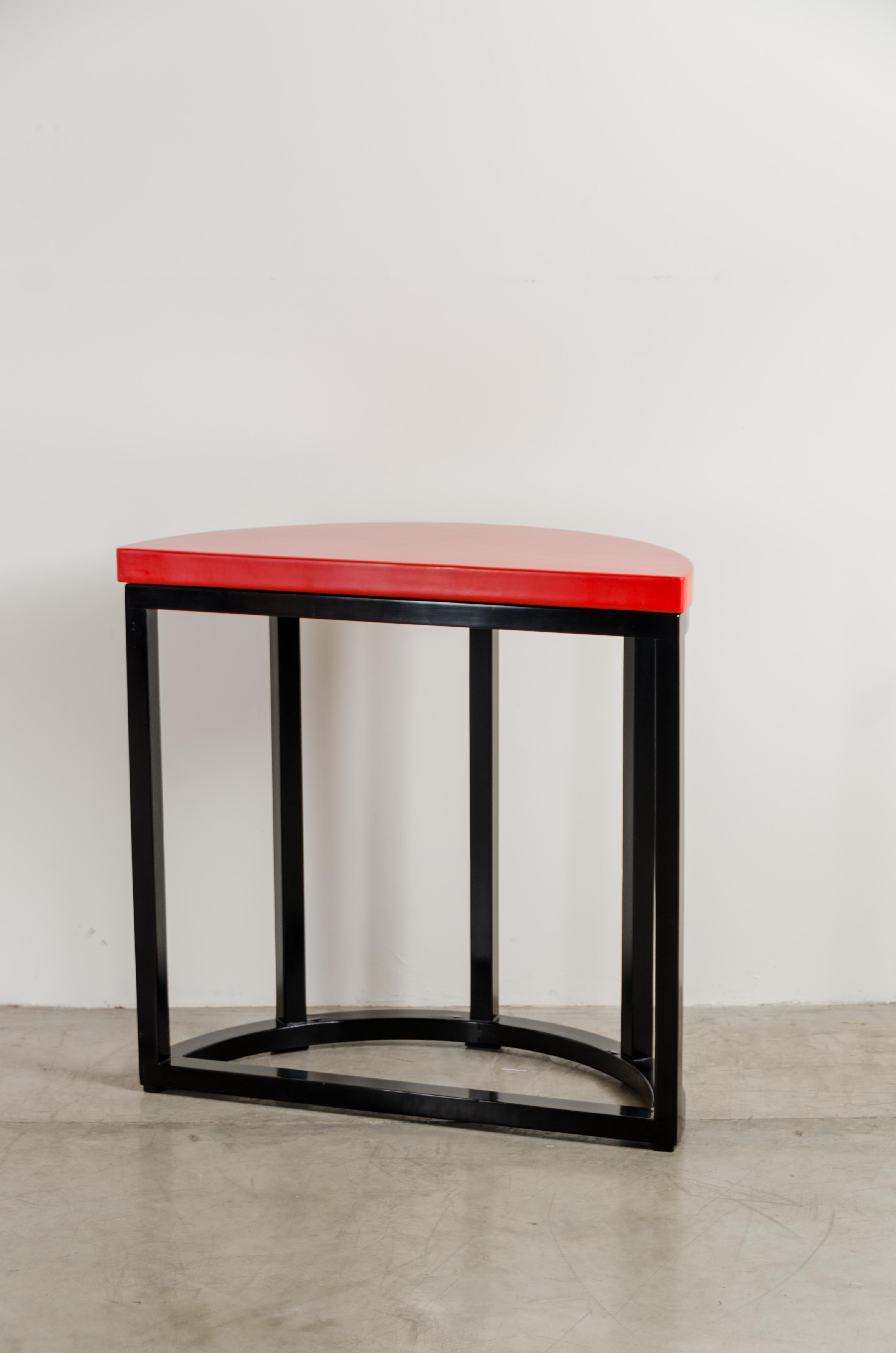 Lacquered Half Round Table, Red Lacquer by Robert Kuo, Handmade, Limited Edition For Sale