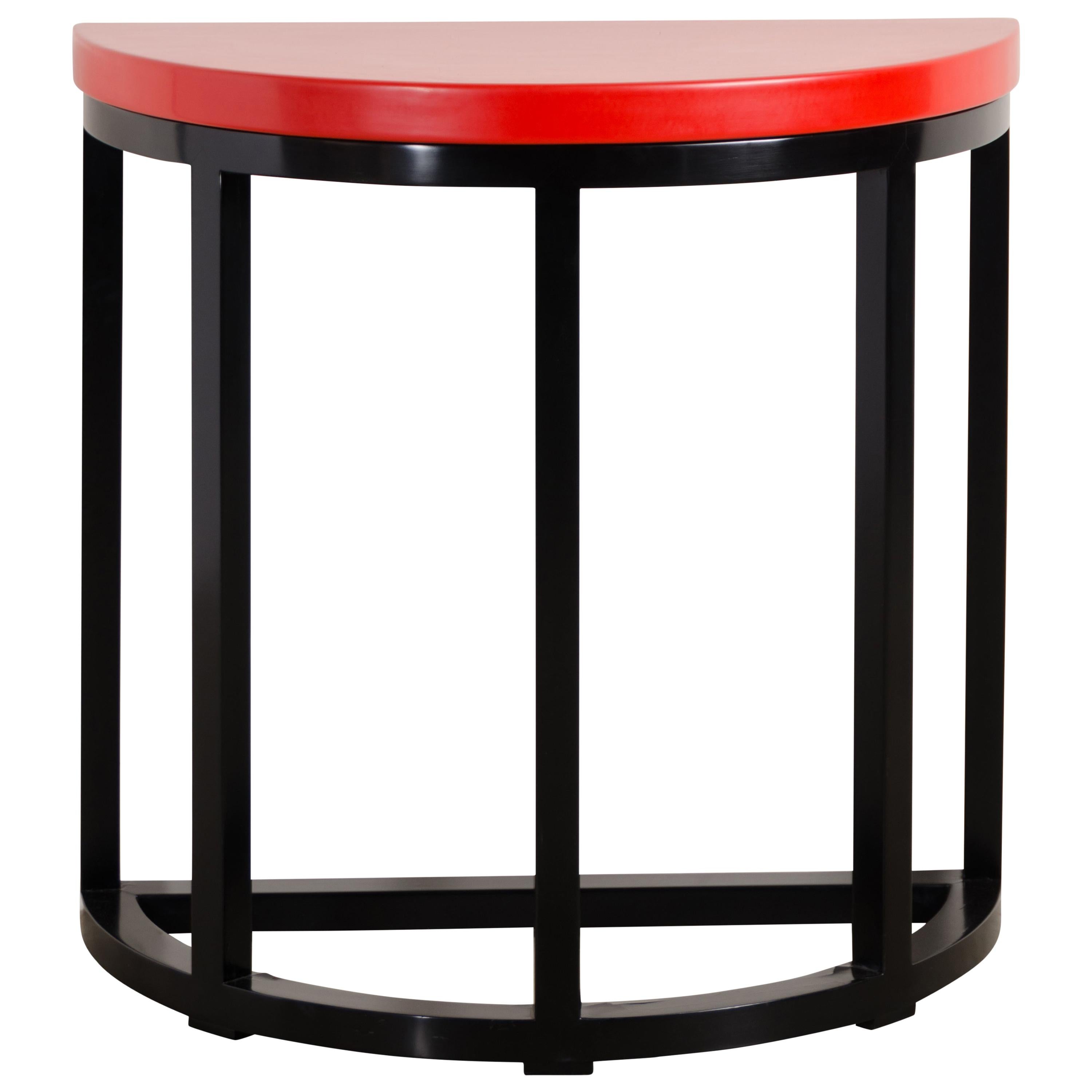 Half Round Table, Red Lacquer by Robert Kuo, Handmade, Limited Edition