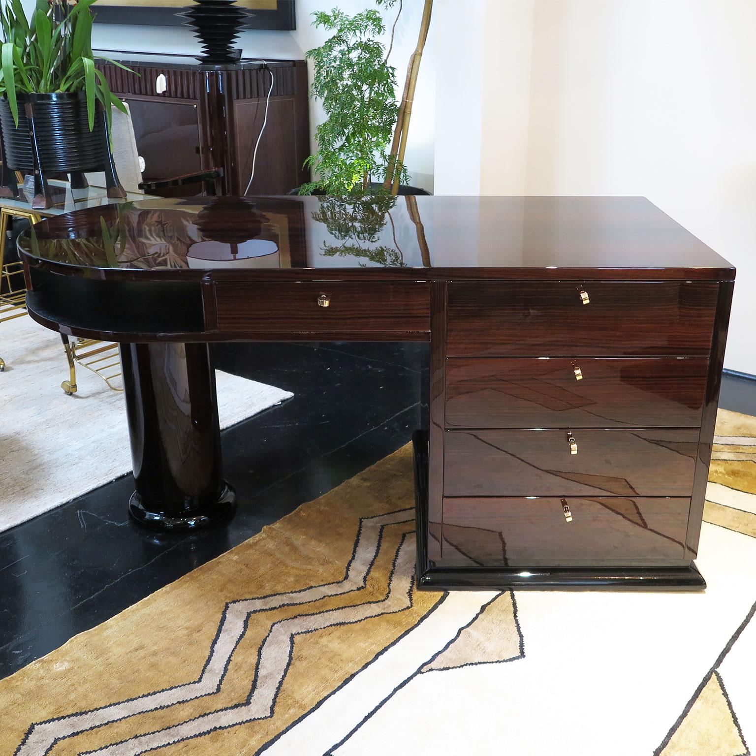 French Half Rounded Art Deco Desk in Macassar
