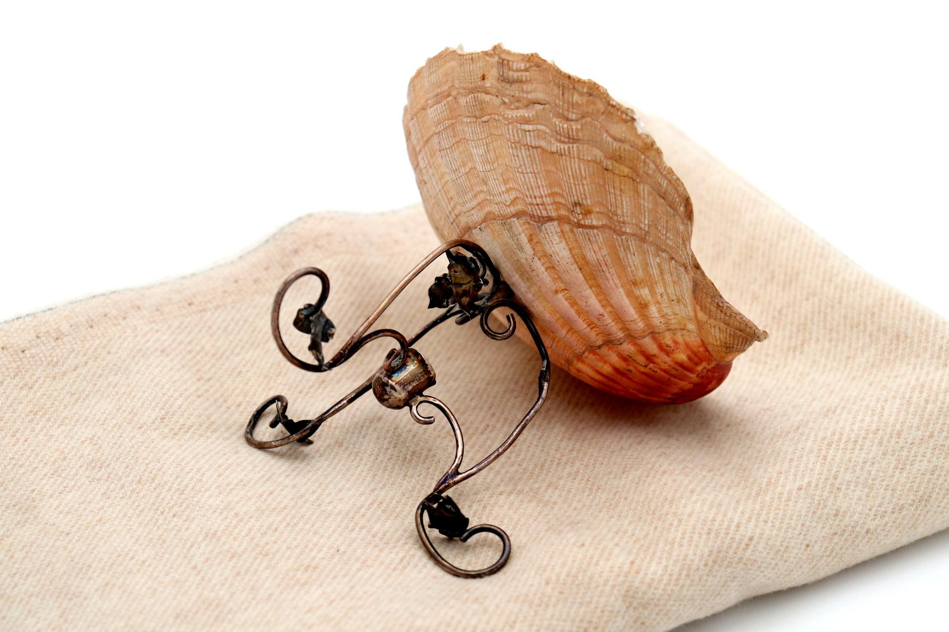 19th Century Half-shell shaped ashtray with silver frame For Sale