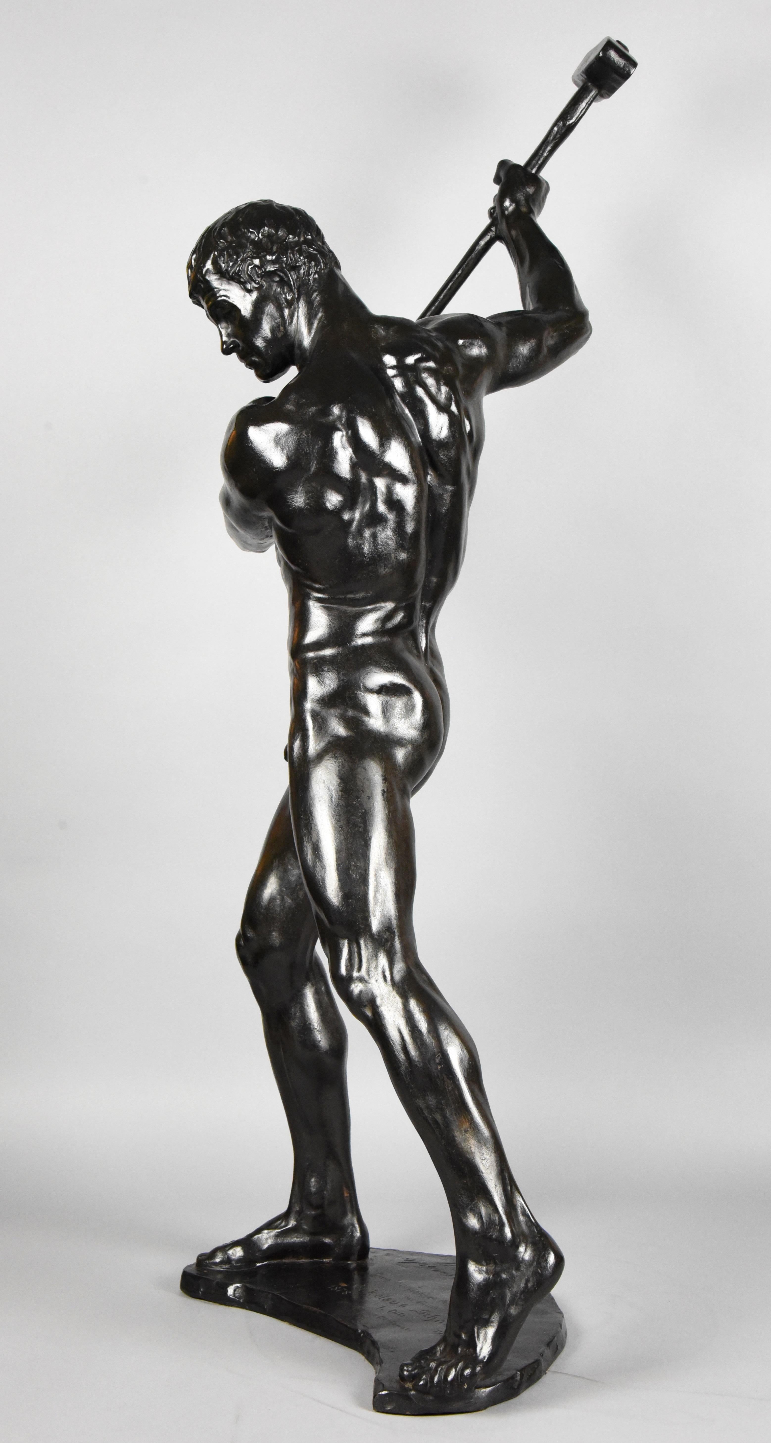 Art Deco Half Size Sculpture Male Nude with Sledgehammer Gerhard Adolf Janensch  1920