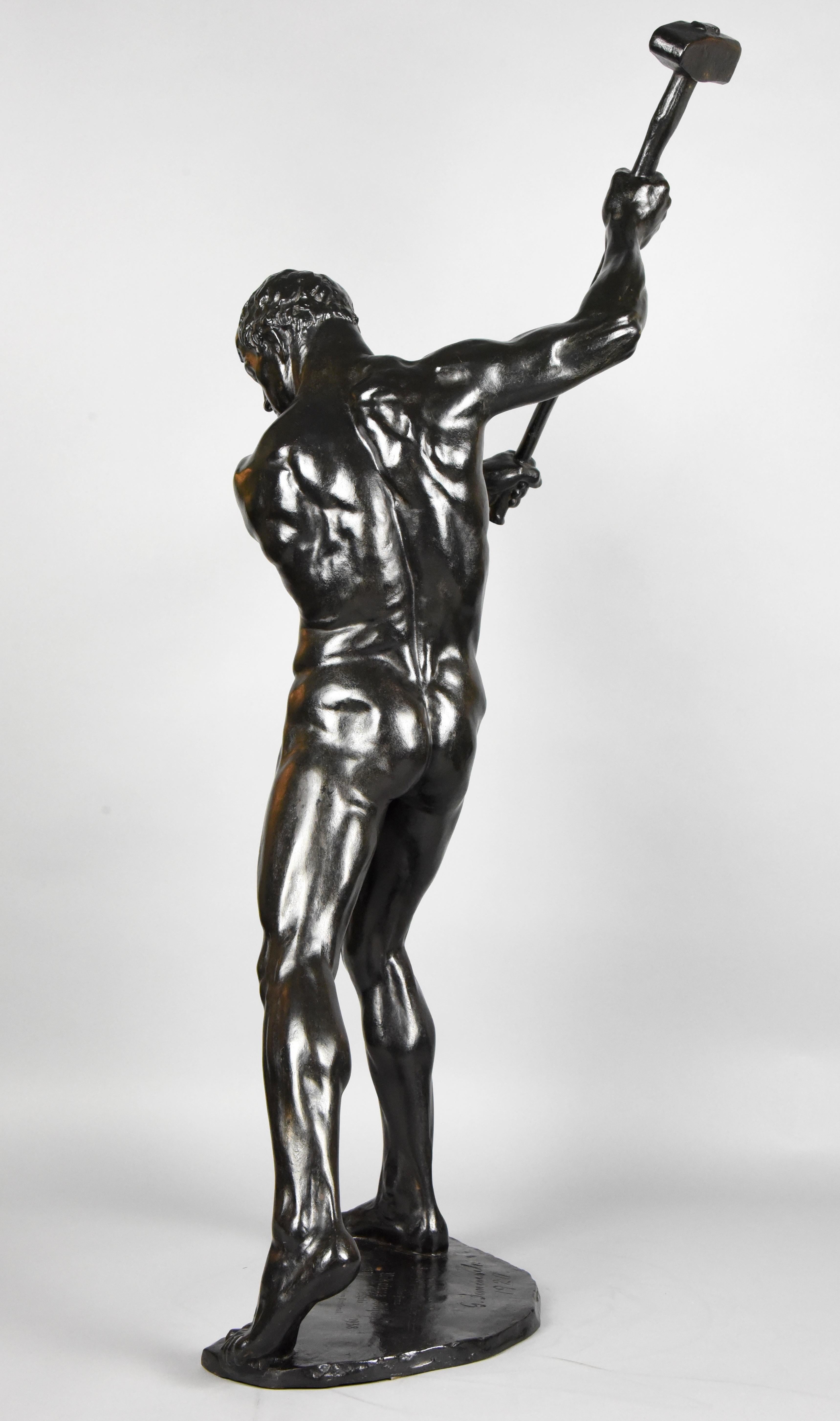 German Half Size Sculpture Male Nude with Sledgehammer Gerhard Adolf Janensch  1920