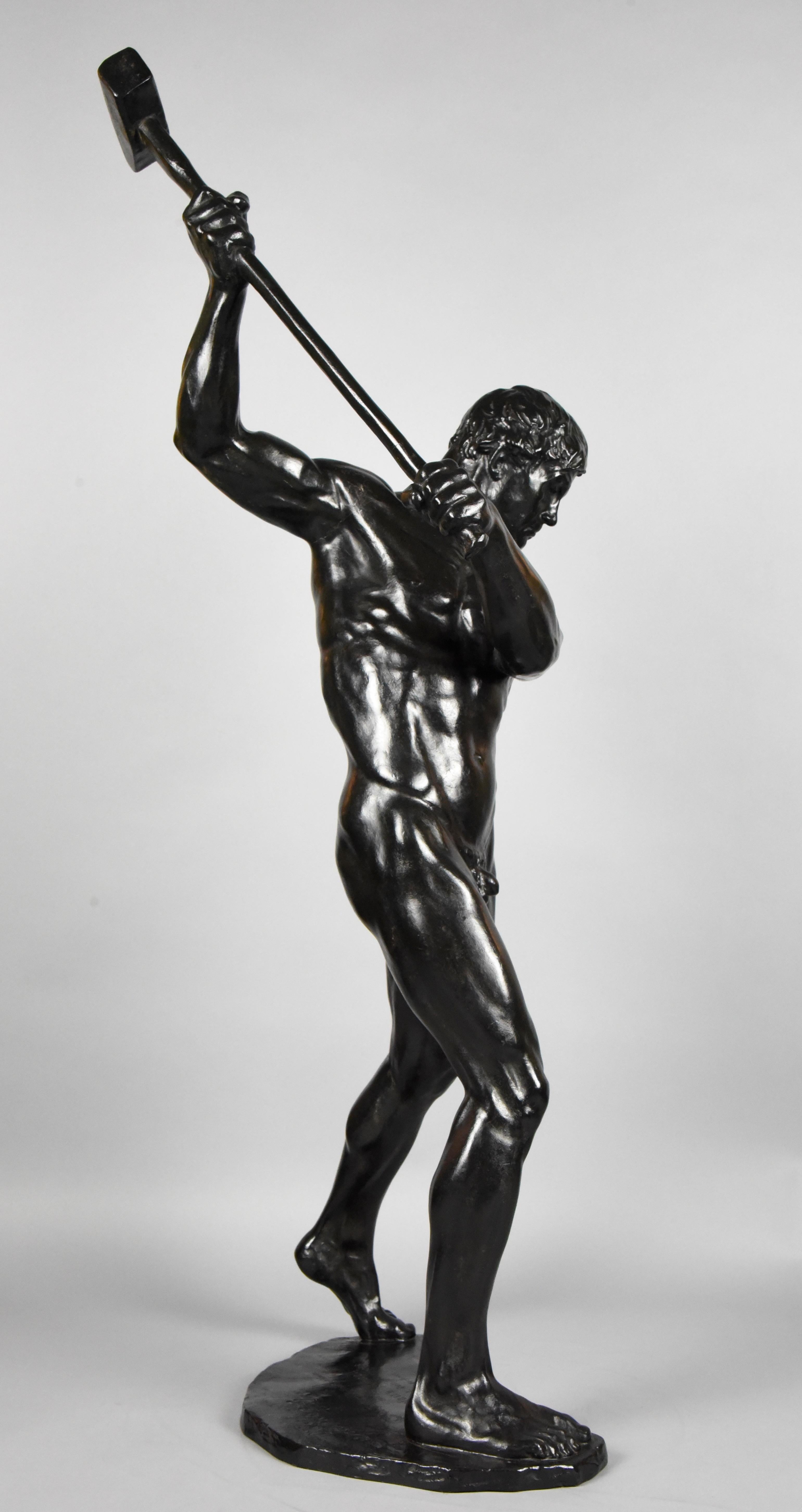 Half Size Sculpture Male Nude with Sledgehammer Gerhard Adolf Janensch  1920 In Good Condition In Antwerp, BE