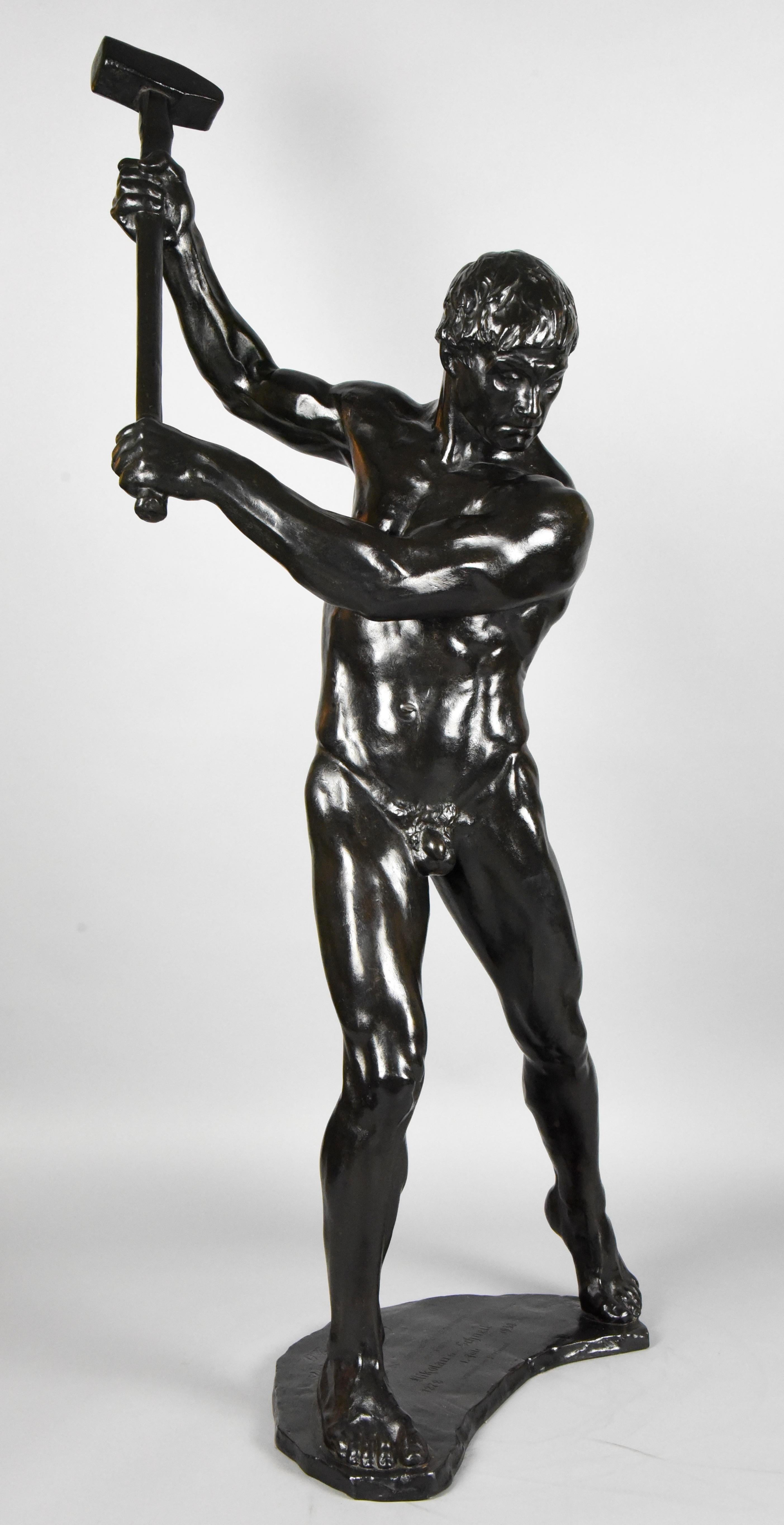 Iron Half Size Sculpture Male Nude with Sledgehammer Gerhard Adolf Janensch  1920