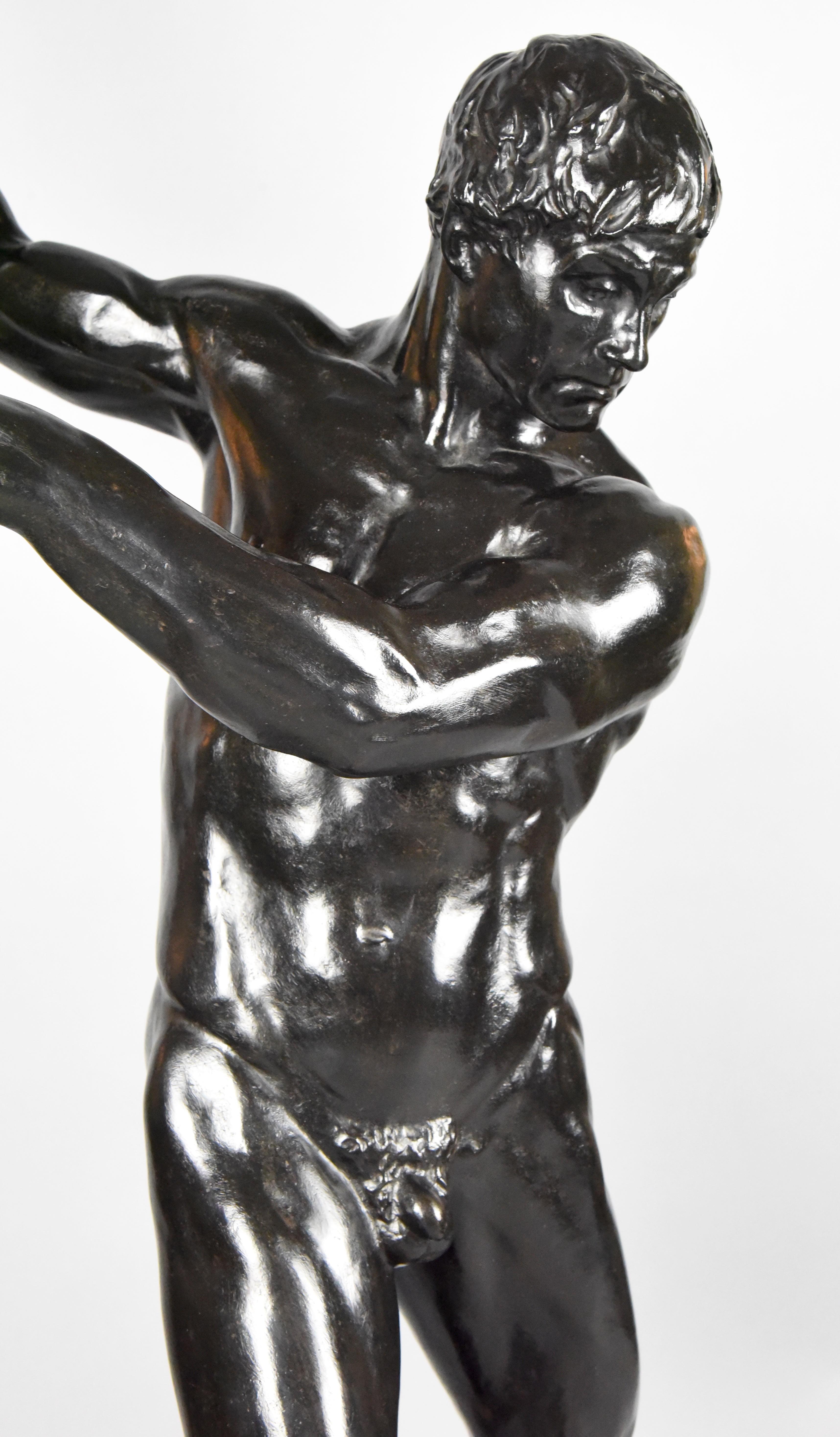 Half Size Sculpture Male Nude with Sledgehammer Gerhard Adolf Janensch  1920 1