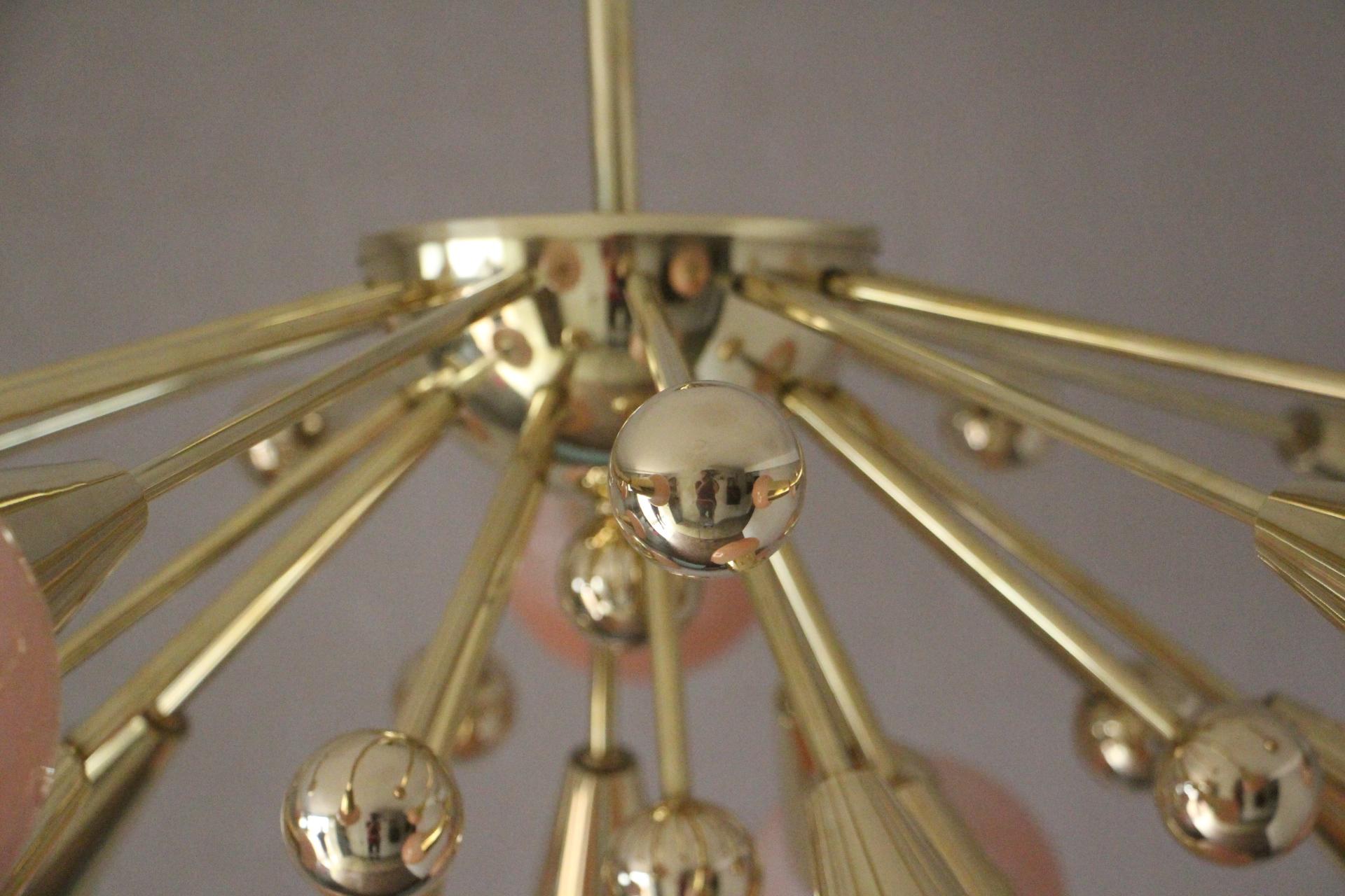 Half Sputnik Chandelier in Light Pink-Beige Murano Glass and Brass 4