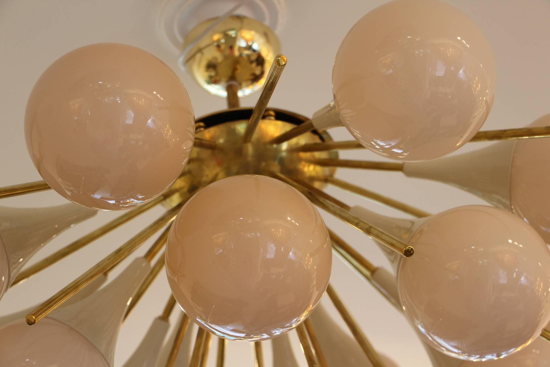 Half Sputnik Chandelier in Light Pink-Beige Murano Glass and Brass 5