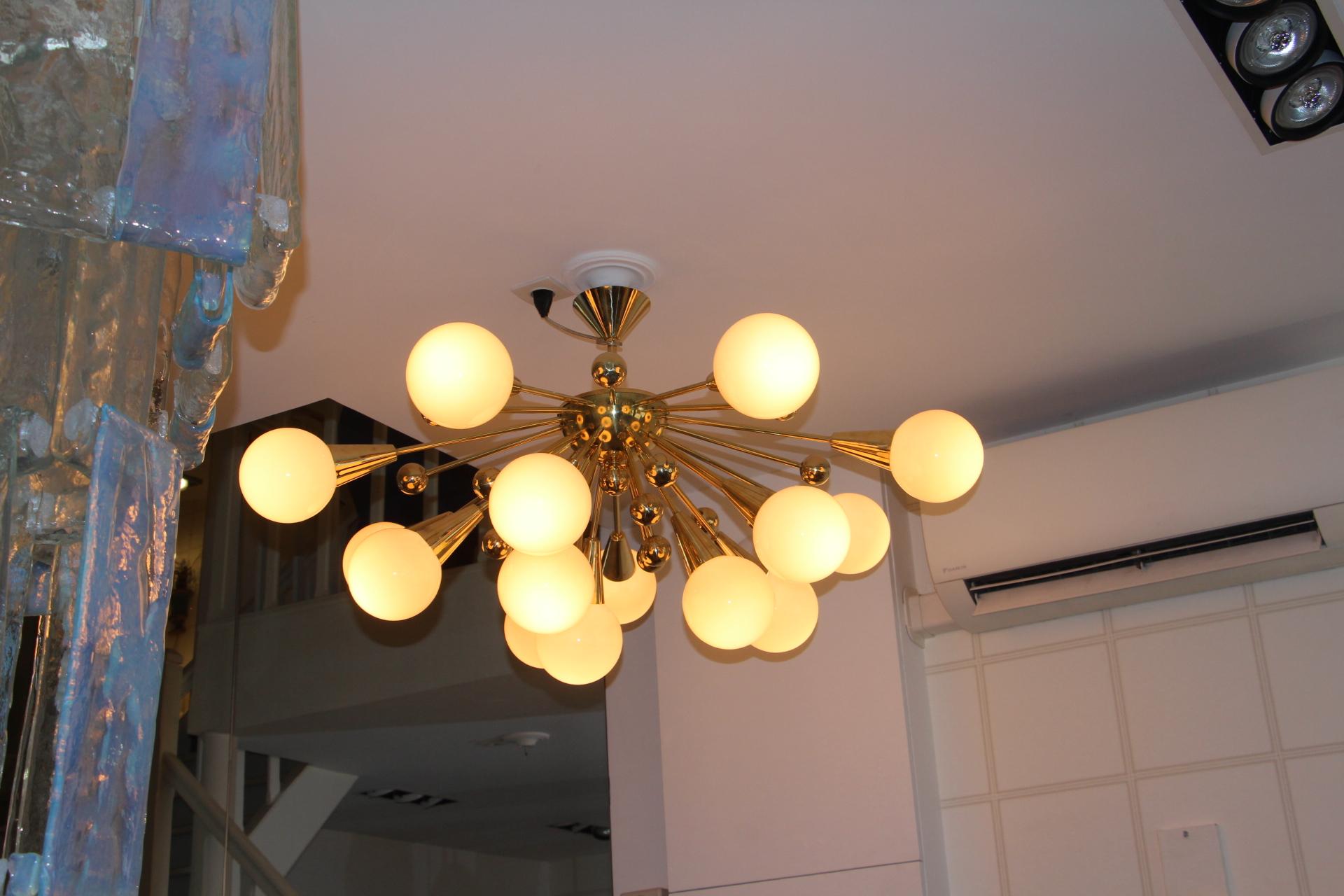 Half Sputnik Chandelier in Light Pink-Beige Murano Glass and Brass 11