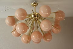 Half Sputnik Chandelier in Light Pink-Beige Murano Glass and Brass
