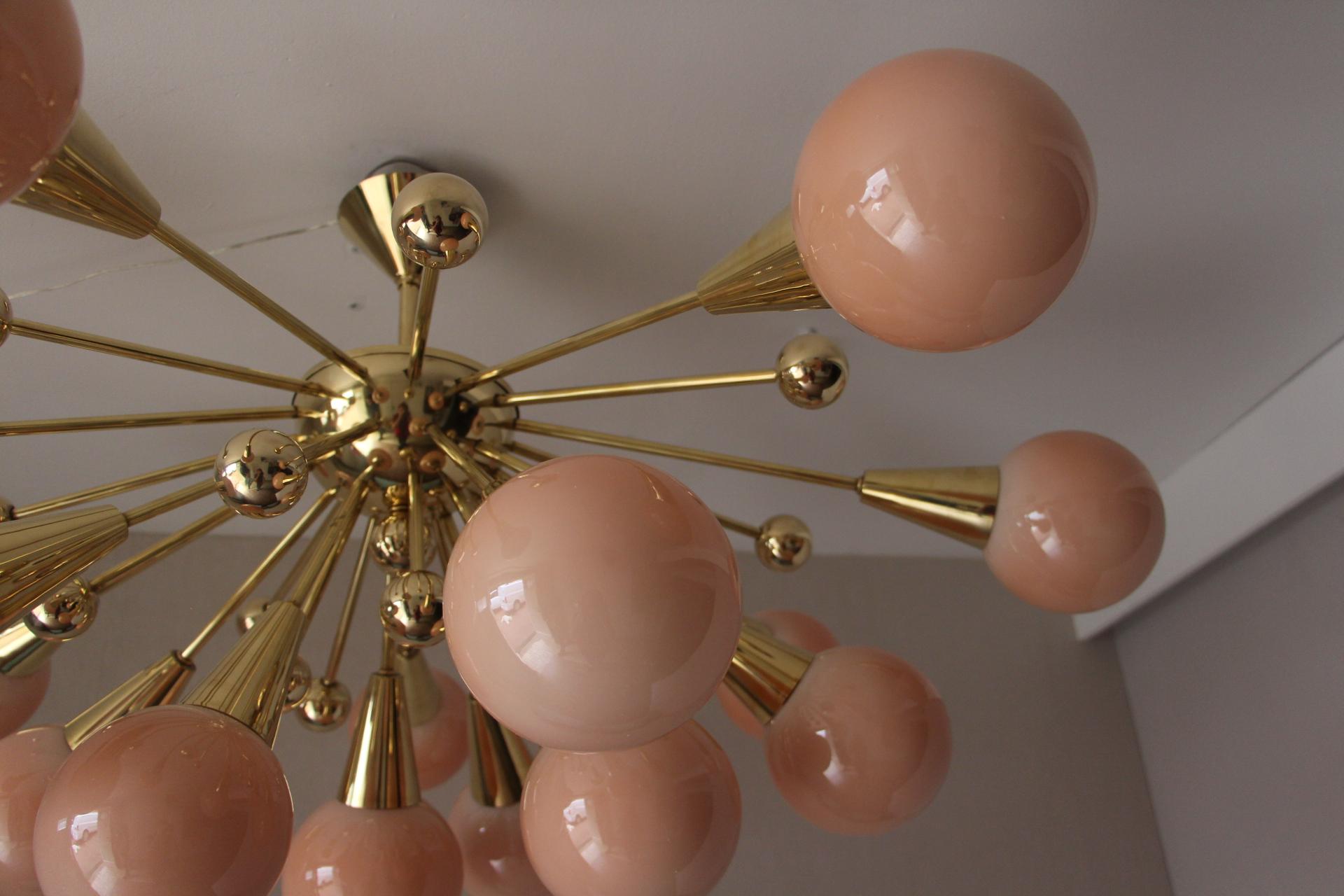 Italian Half Sputnik Chandelier in Light Pink-Beige Murano Glass and Brass