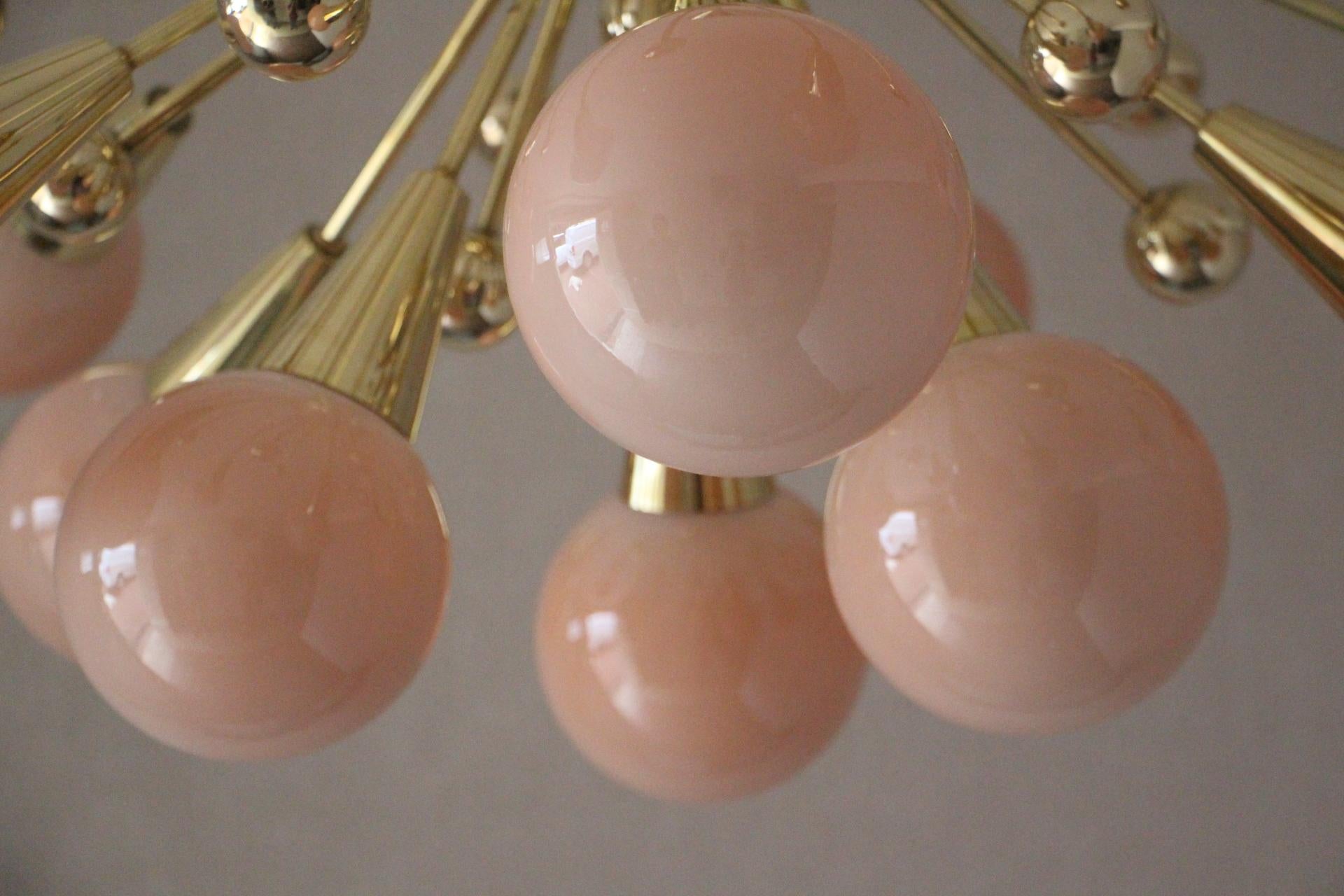 Half Sputnik Chandelier in Light Pink-Beige Murano Glass and Brass 2