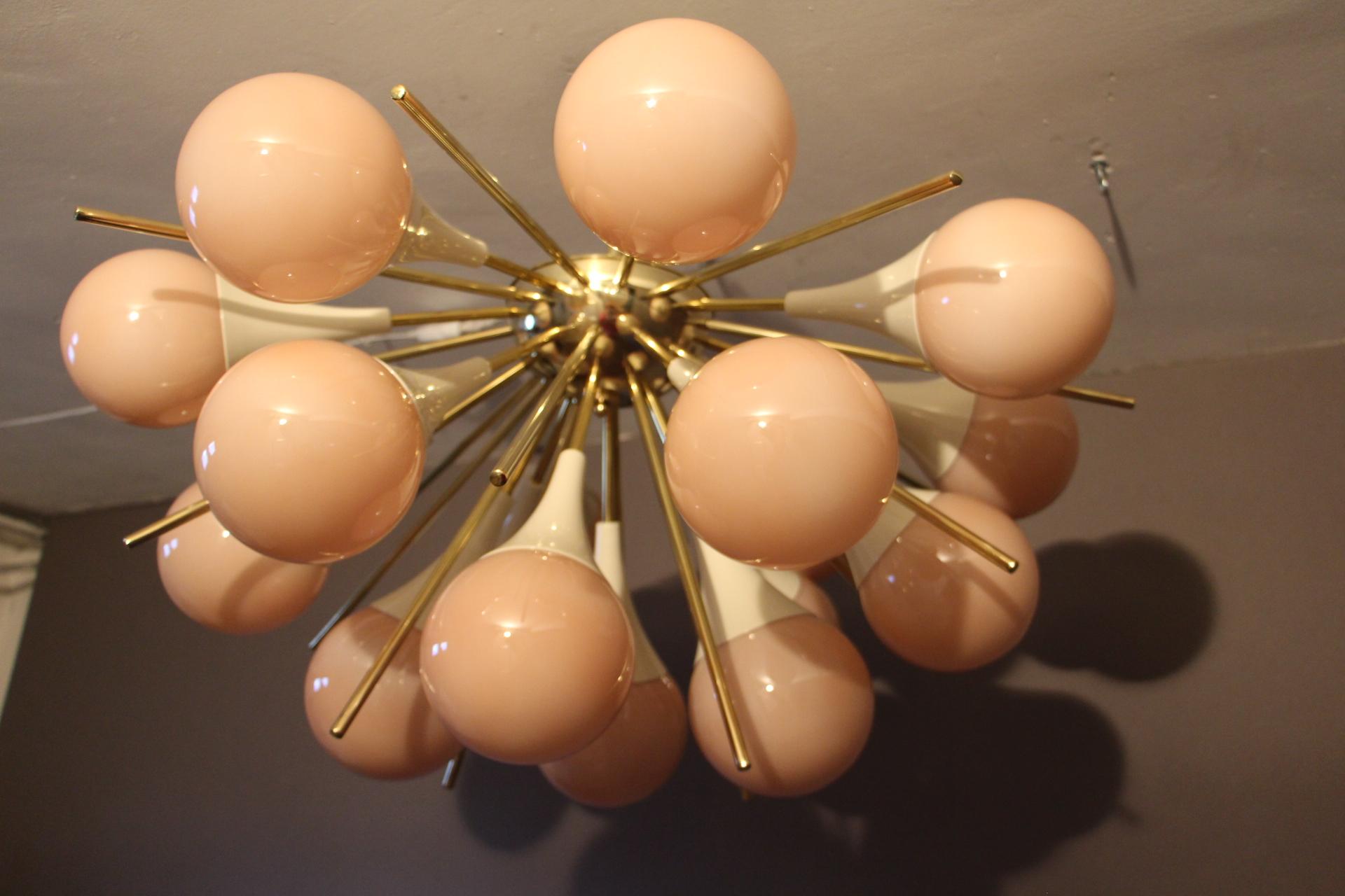 Half Sputnik Chandelier in Light Pink-Beige Murano Glass and Brass 2
