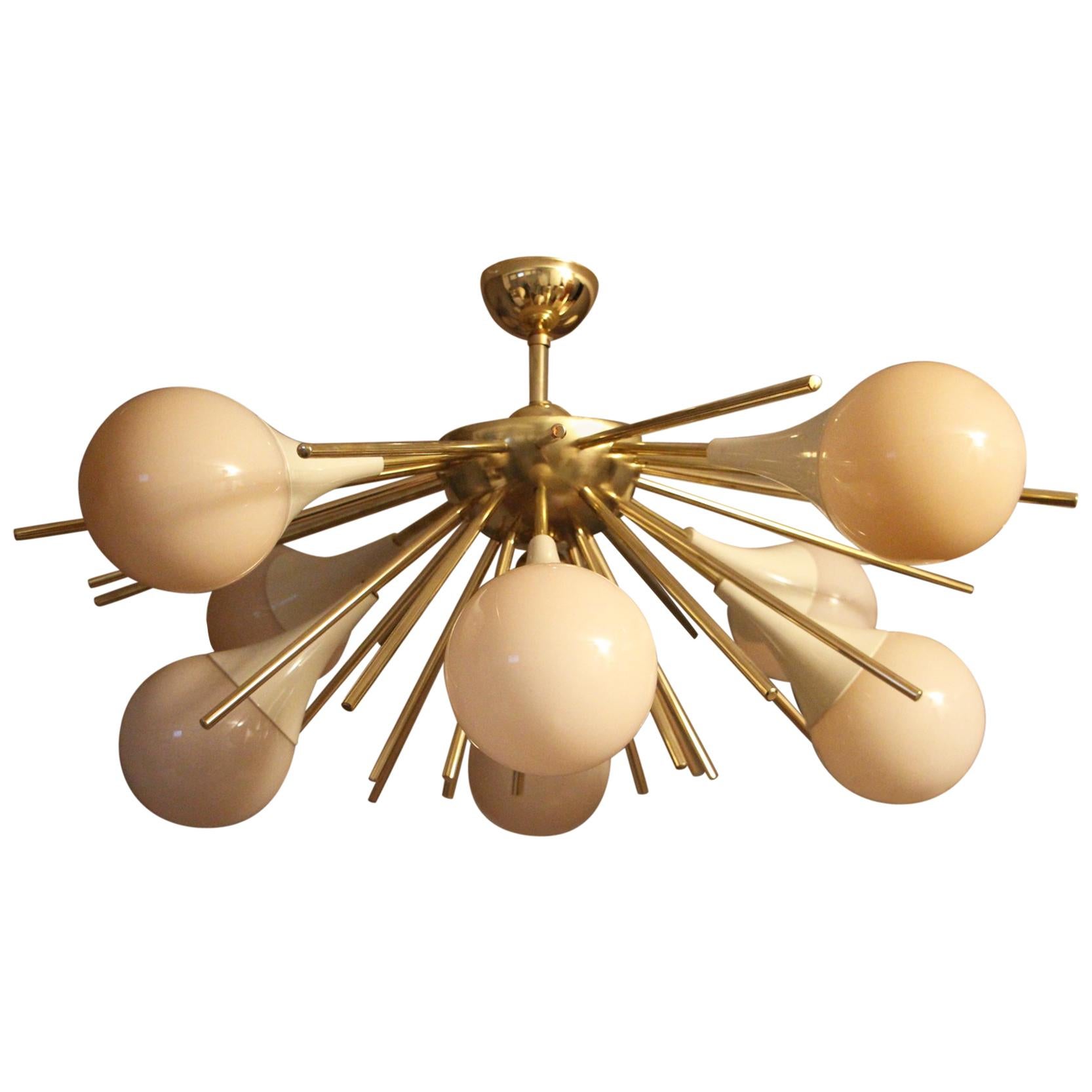 Half Sputnik Chandelier in Light Pink-Beige Murano Glass and Brass