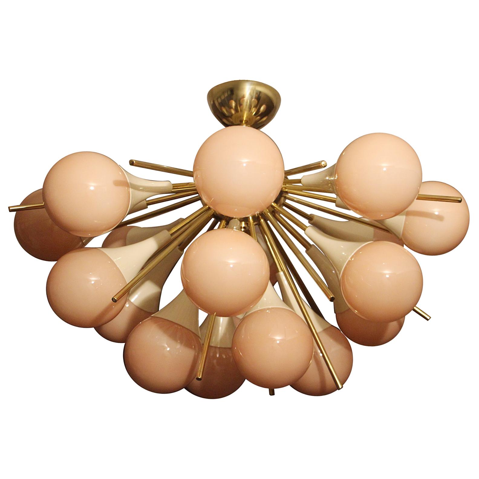 Half Sputnik Chandelier in Light Pink-Beige Murano Glass and Brass