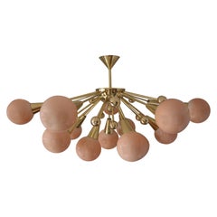 Half Sputnik Chandelier in Light Pink-Beige Murano Glass and Brass