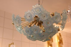 Half Sputnik Chandelier with Murano Glass Blue Flowers