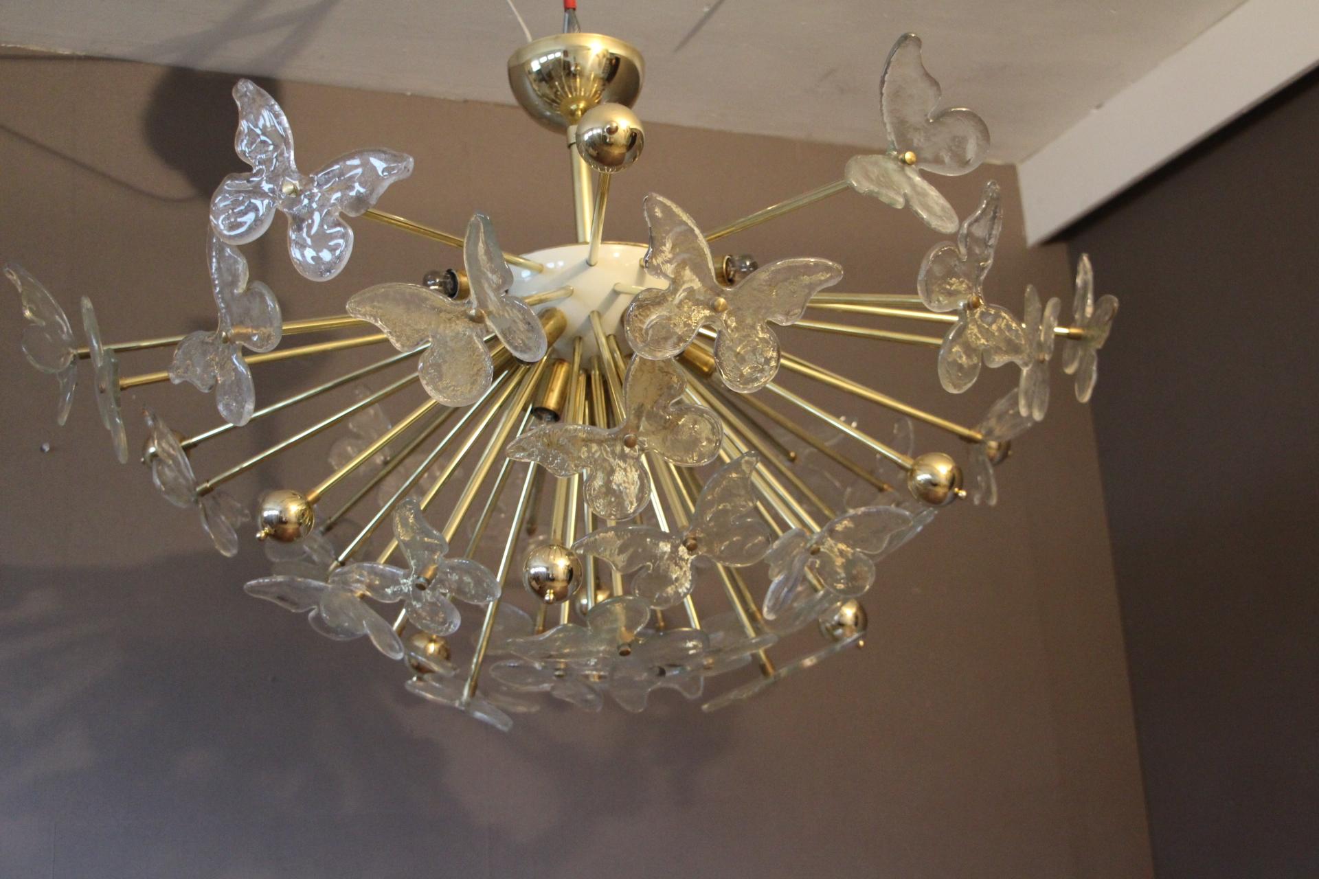 Half Sputnik Chandelier with Murano Glass Butterflies 3