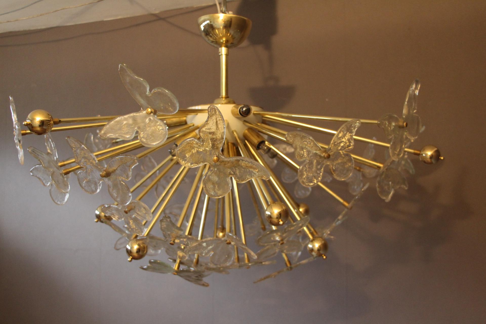 Half Sputnik Chandelier with Murano Glass Butterflies 4
