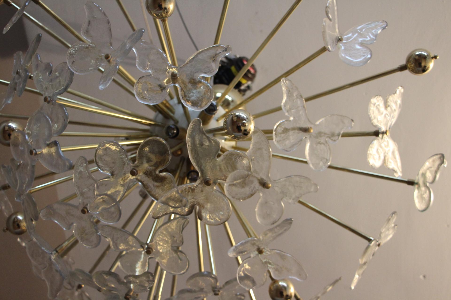 Half Sputnik Chandelier with Murano Glass Butterflies 5