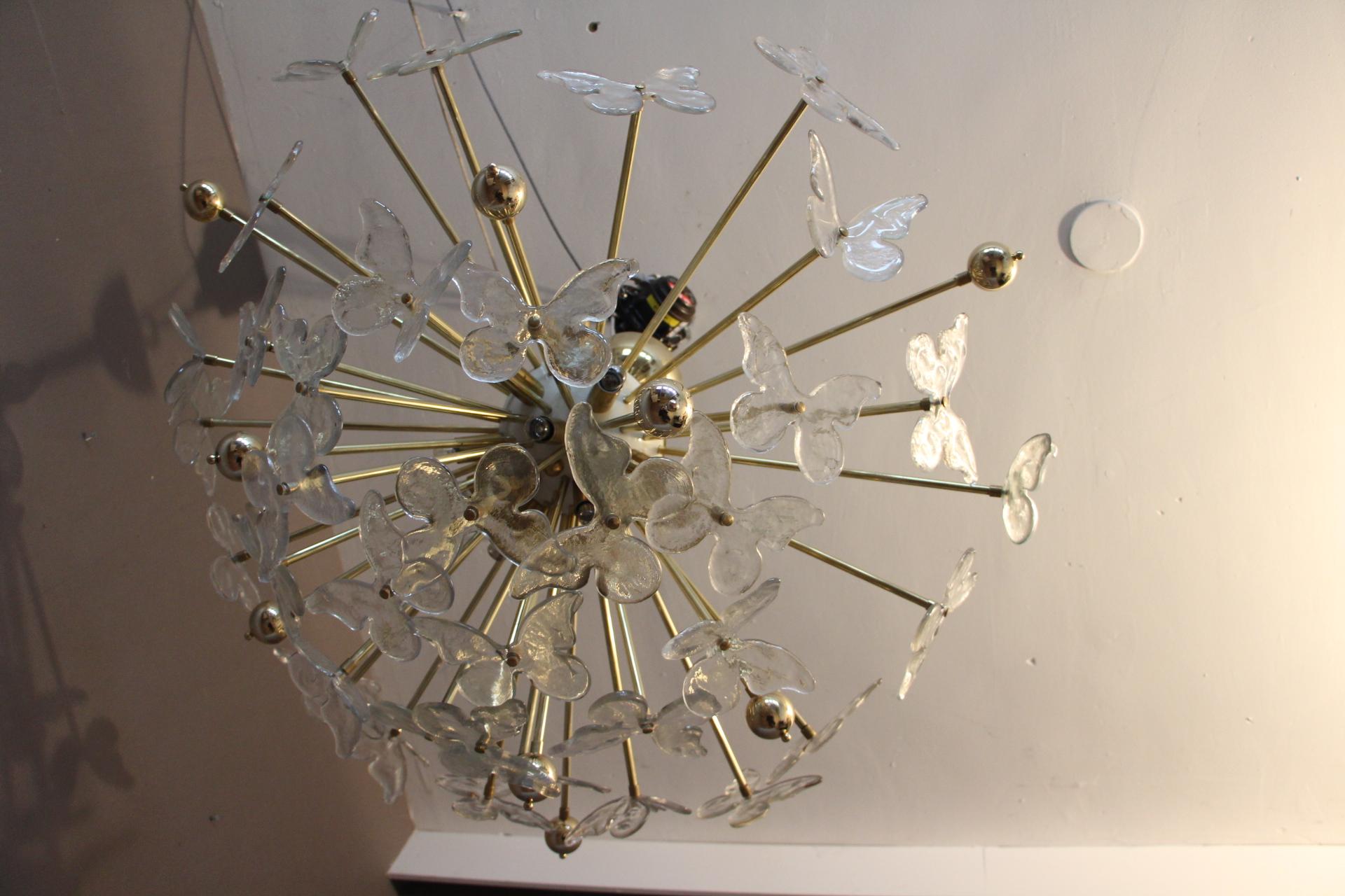 Half Sputnik Chandelier with Murano Glass Butterflies 6