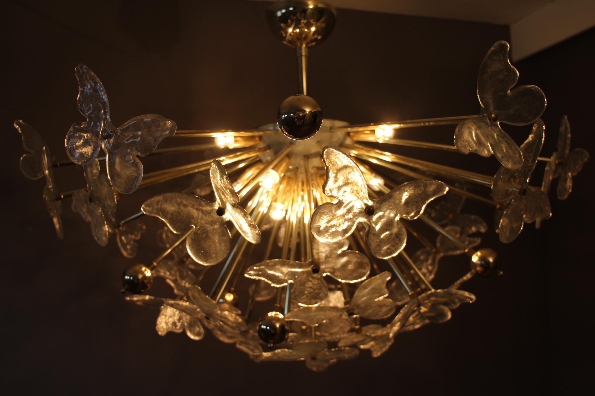 Half Sputnik Chandelier with Murano Glass Butterflies 9