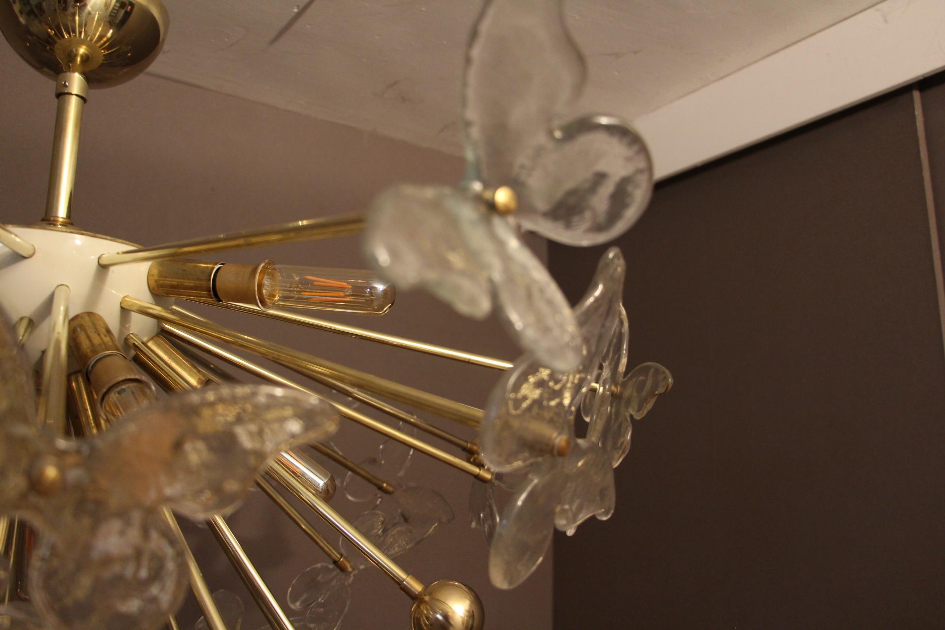 Italian Half Sputnik Chandelier with Murano Glass Butterflies
