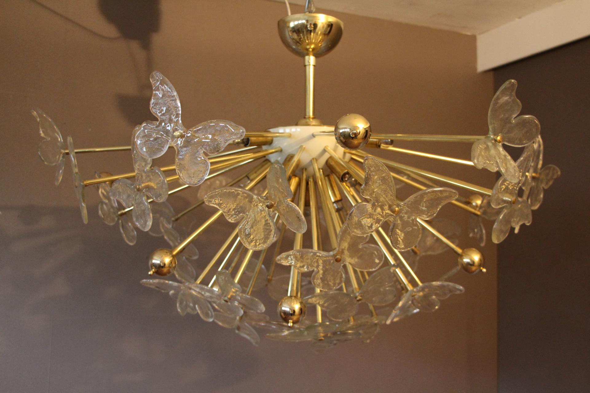 Late 20th Century Half Sputnik Chandelier with Murano Glass Butterflies