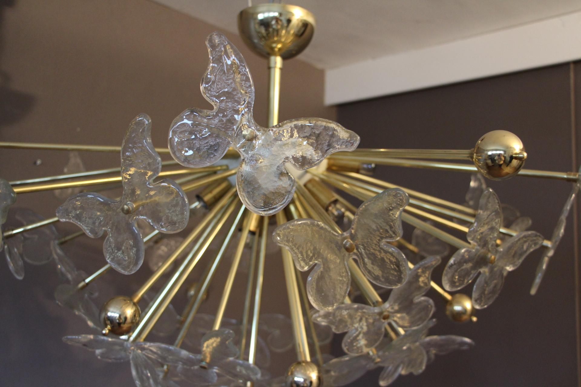 Brass Half Sputnik Chandelier with Murano Glass Butterflies